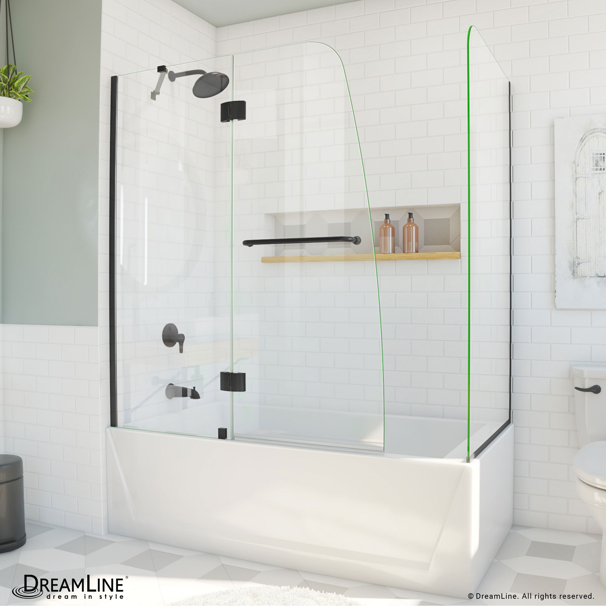 DreamLine SHDR3148586RT09 Aqua Matte Black 56-in to 60-in W x 58-in H Frameless Hinged Bathtub door