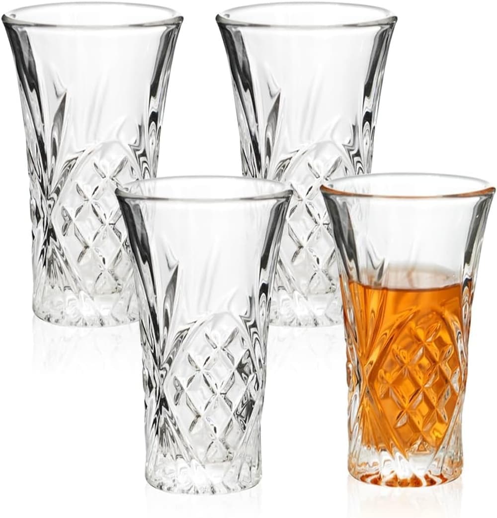 Aoibox  65ml Carving Shot Glasses Set with Heavy Base for Tequila Vodka Whisky Spirits 4 Pieces Cocktails Sets
