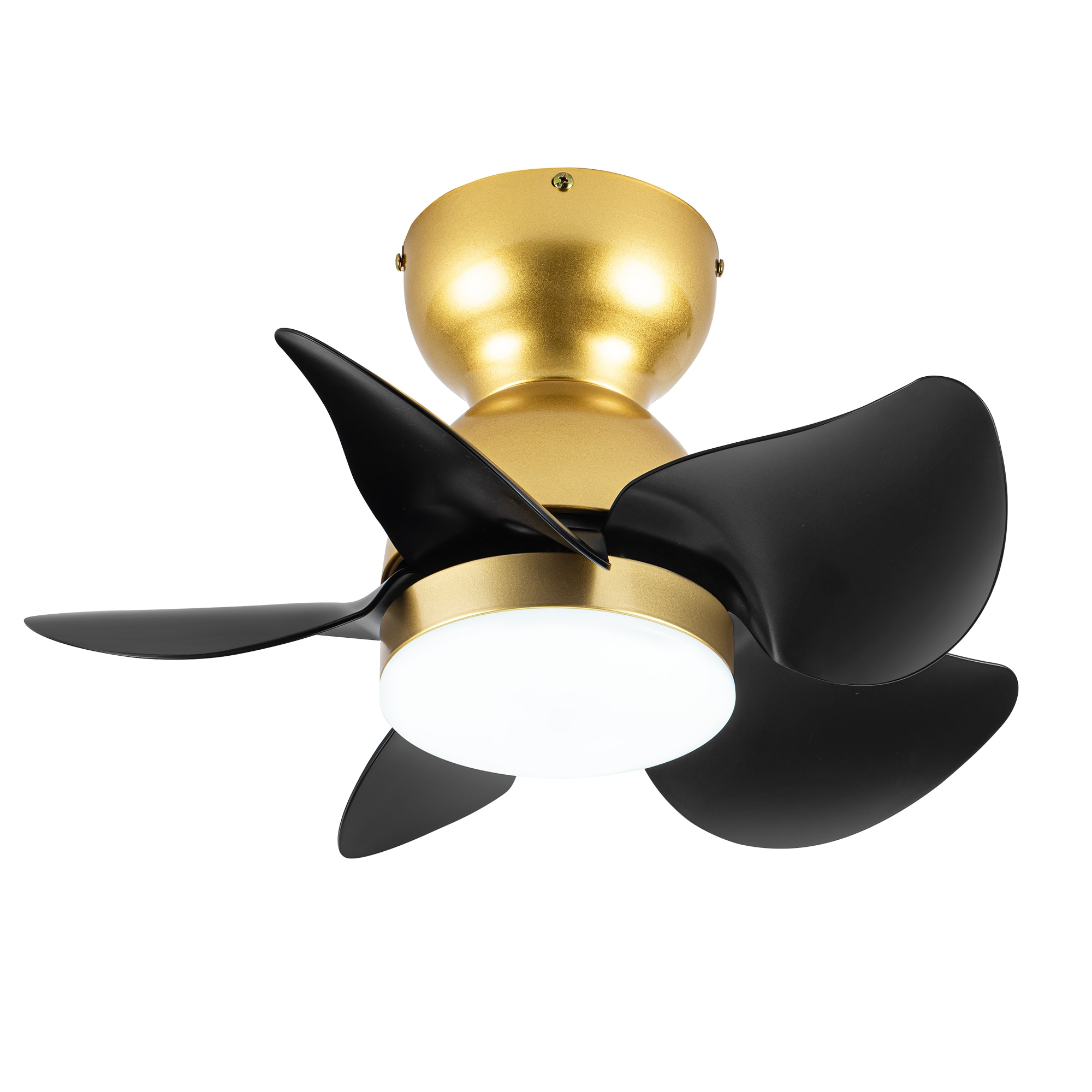 Breezary 30017-GB 20-in Color-Changing Integrated LED Flush Mount Gold and Black with Black Blades Propeller Ceiling Fan With Light - Remote Included ( 5 -Blade )