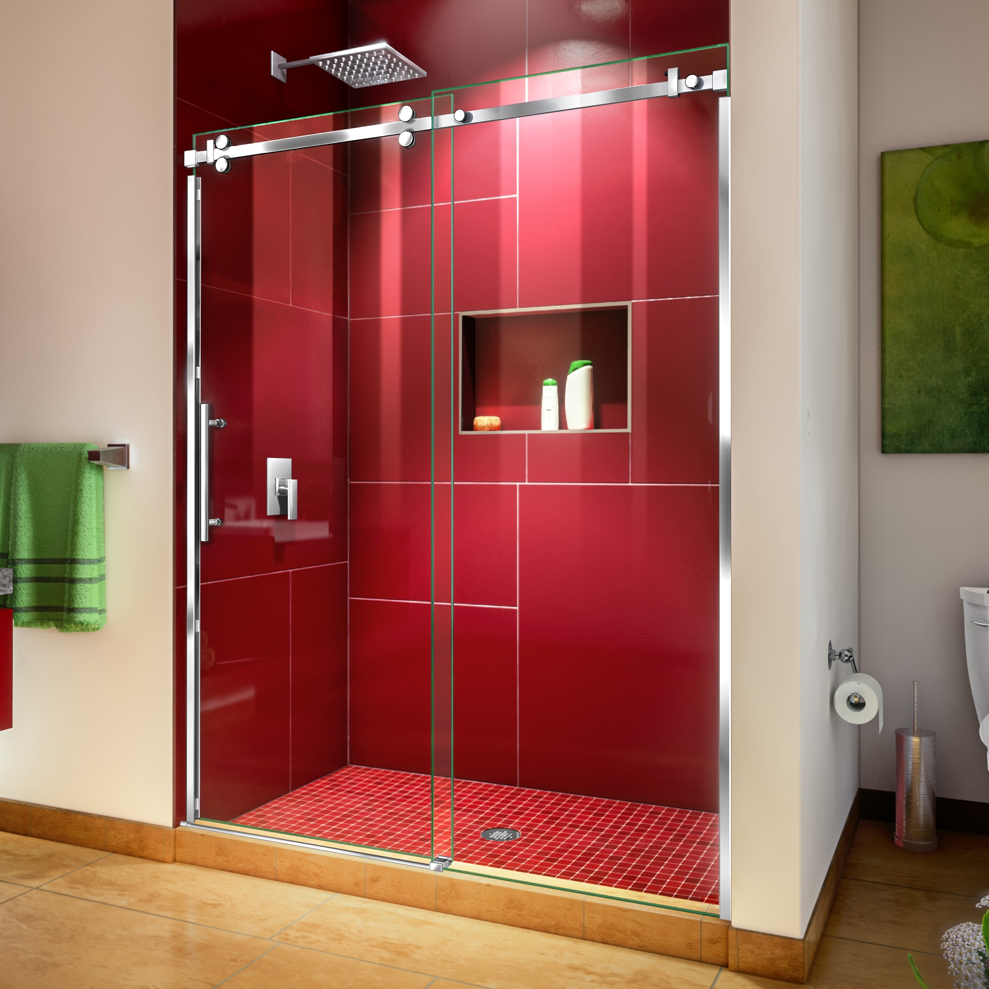 Enigma Sky Frameless Sliding Shower Door with Polished Stainless Steel