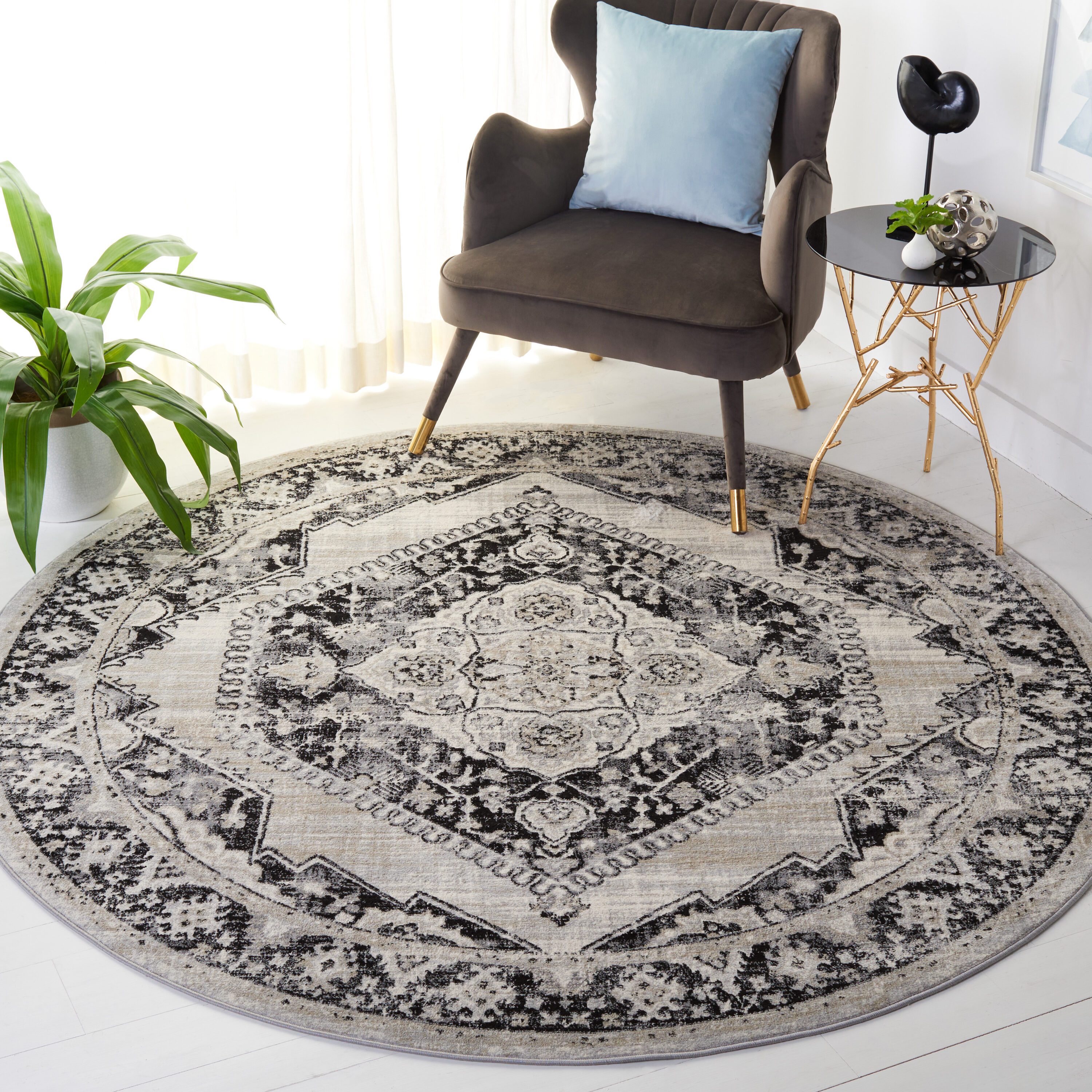 Safavieh - Brentwood 871Z Black Ivory 6ft-7in x 6ft-7in Round Rug