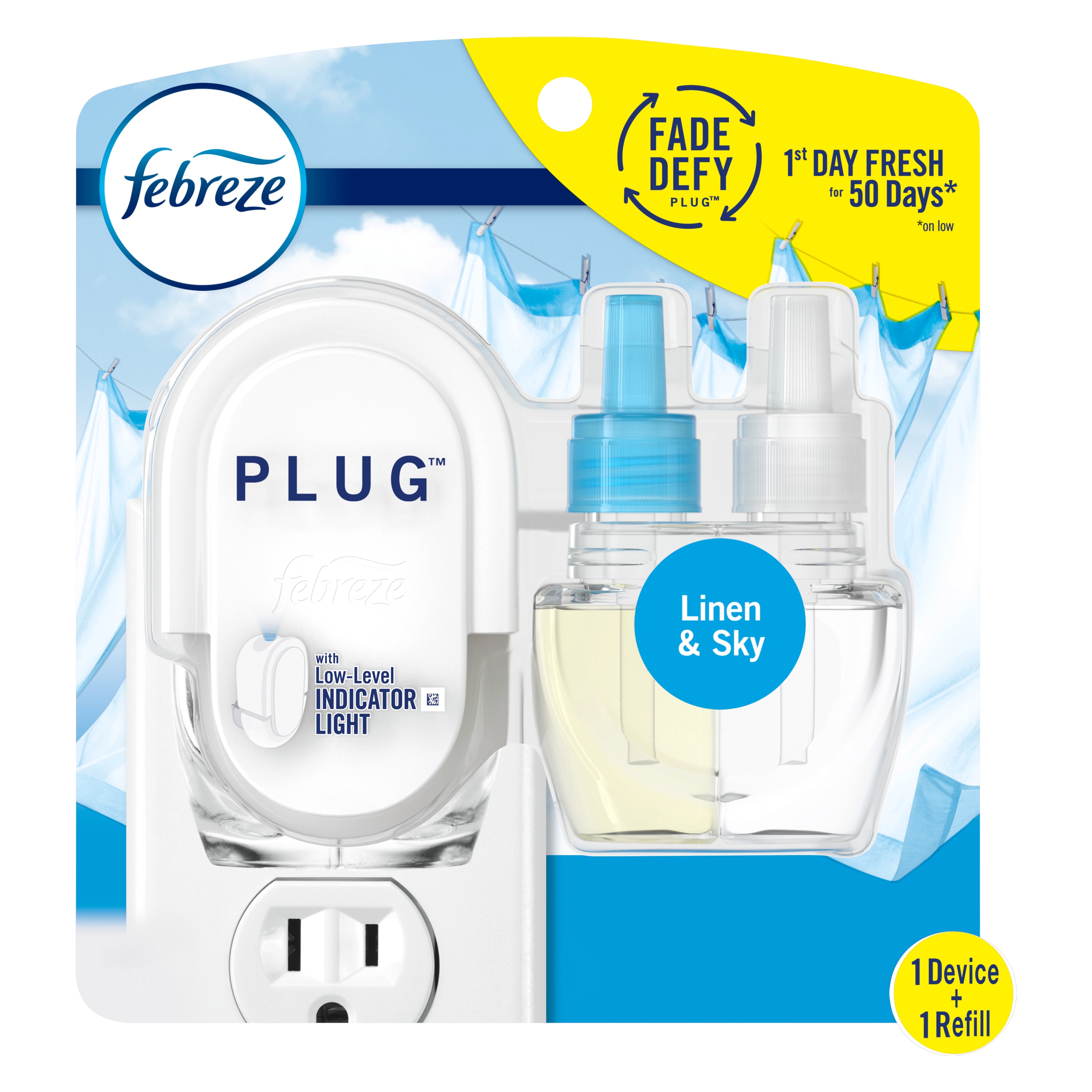 Febreze Plug Odor Eliminator 1 Device Plus 1 Refill 0.87-oz Linen and Sky  Device/Refill Air Freshener in the Air Fresheners department at