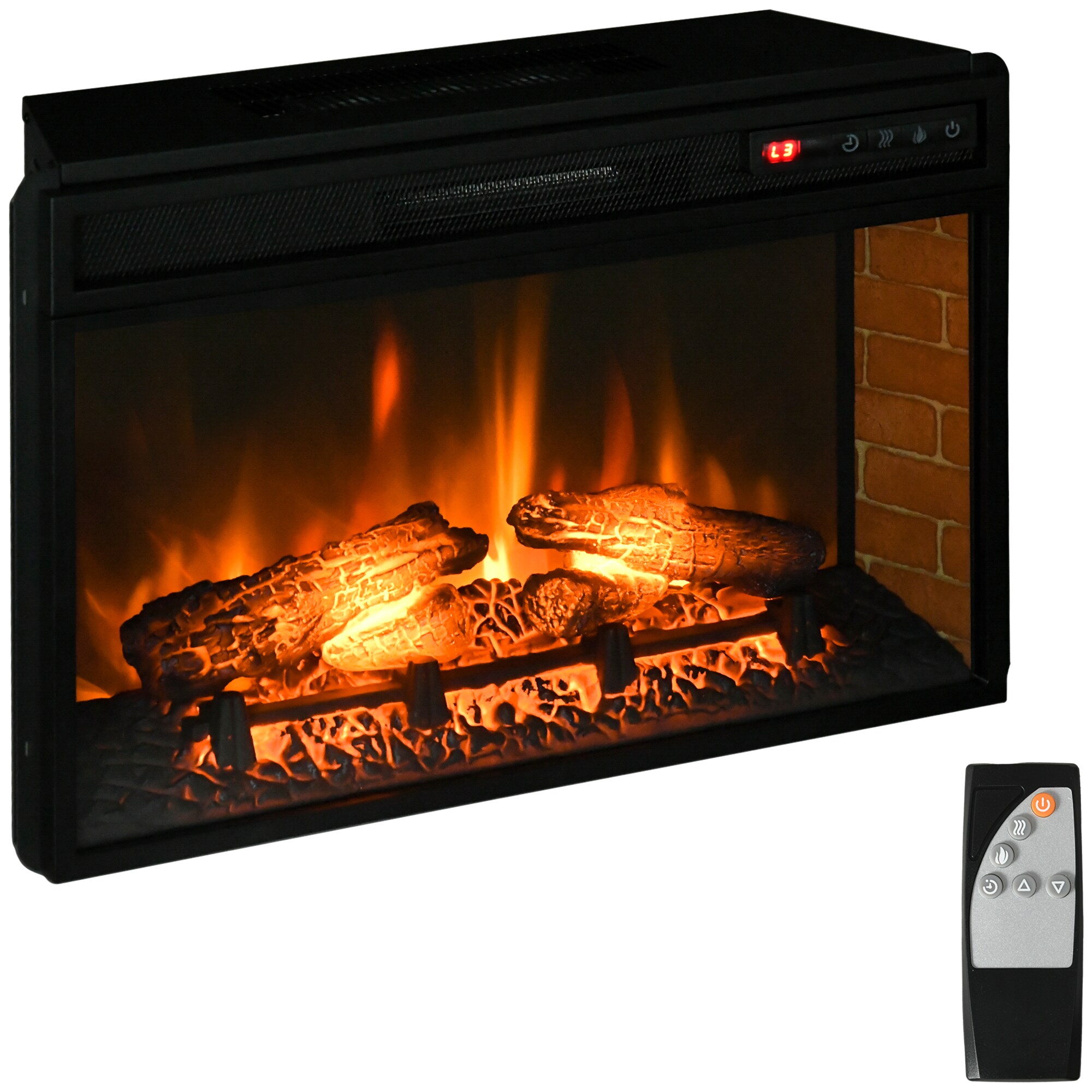 LOVMOR SF-H-W2225P249862 27 Inch Electric Fireplace Insert Retro Recessed Fireplace Heater with Realistic Log Flame Remote Control and Adjustable Brightness 1400W Black