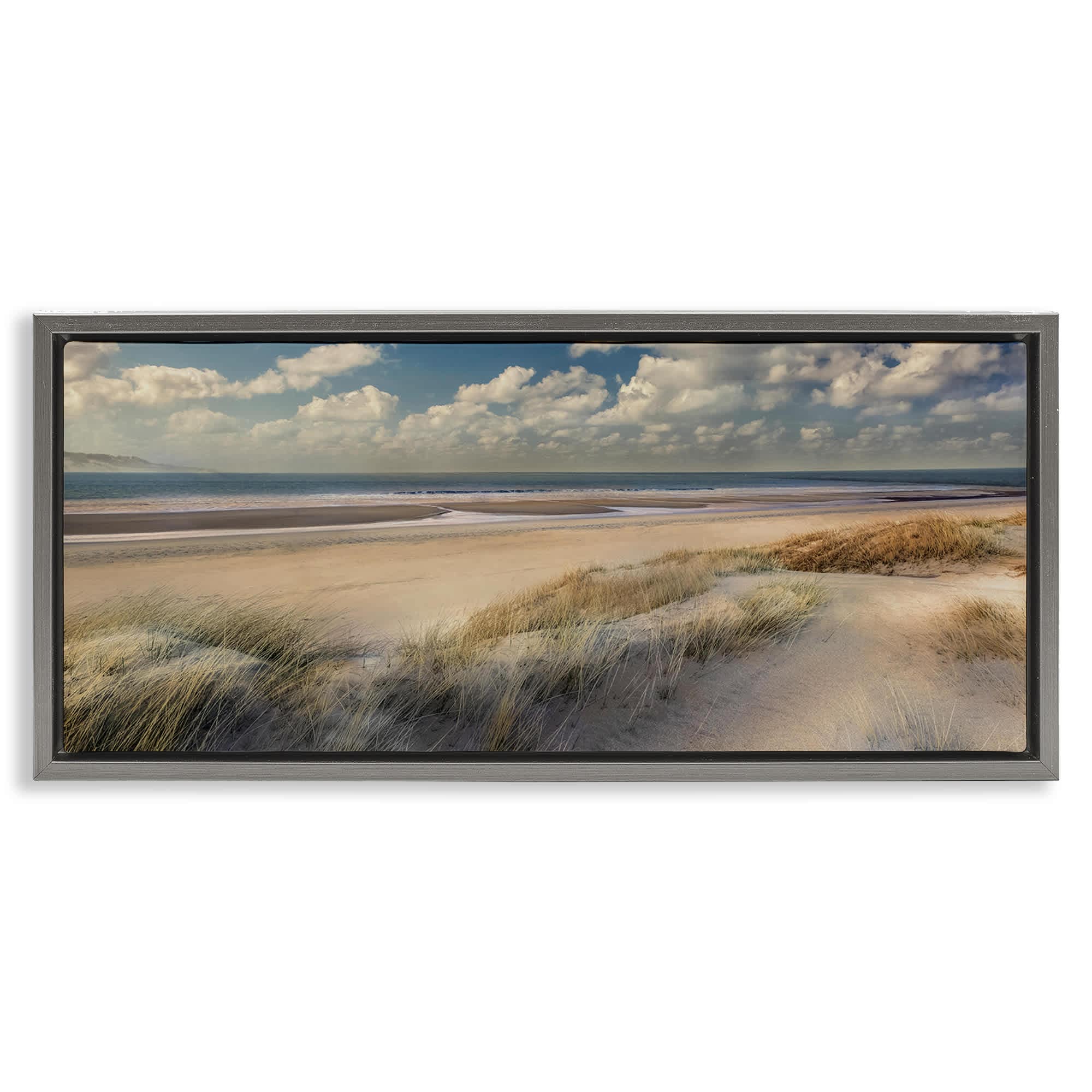 Stupell Industries BS-169-FFL-10X24 Rolling Clouds Beach Scenery Floating Frame design by Mike Calascibetta