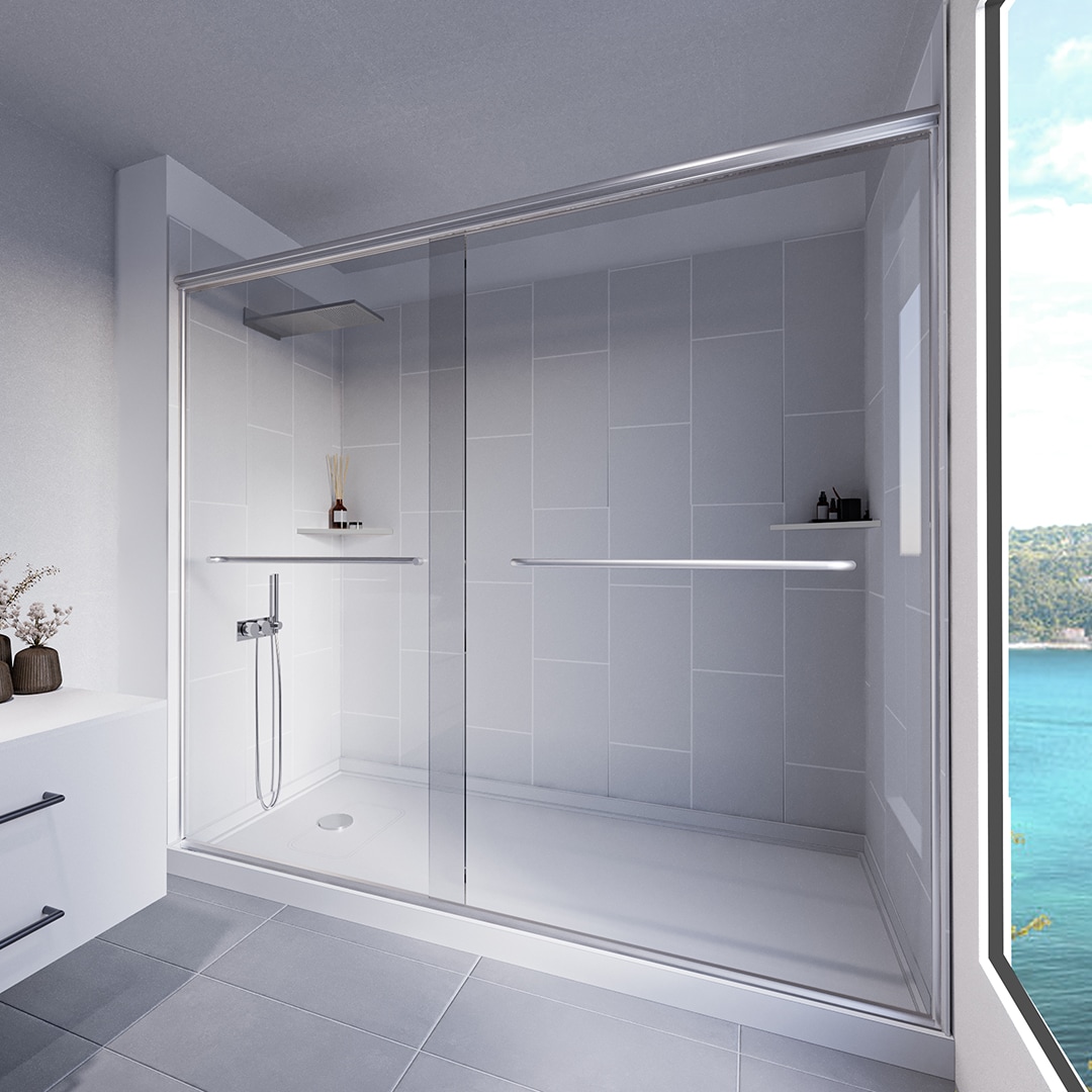 Nuvo RSDG-6032L 5-Piece 32-in W x 60-in L x 83-in H Rectangular Alcove Shower Kit with Base, Wall and Door Included Chrome
