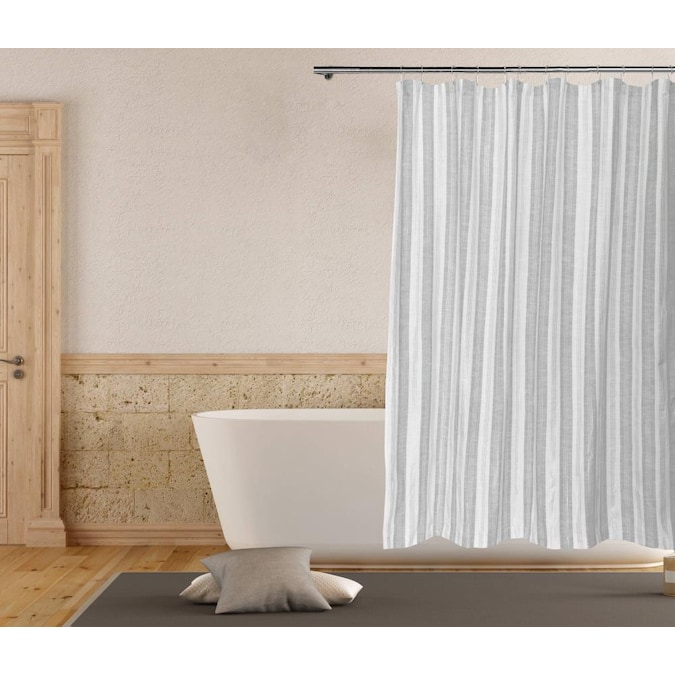 Cotton White Striped Shower Curtain, White Cotton Duck Shower Curtain