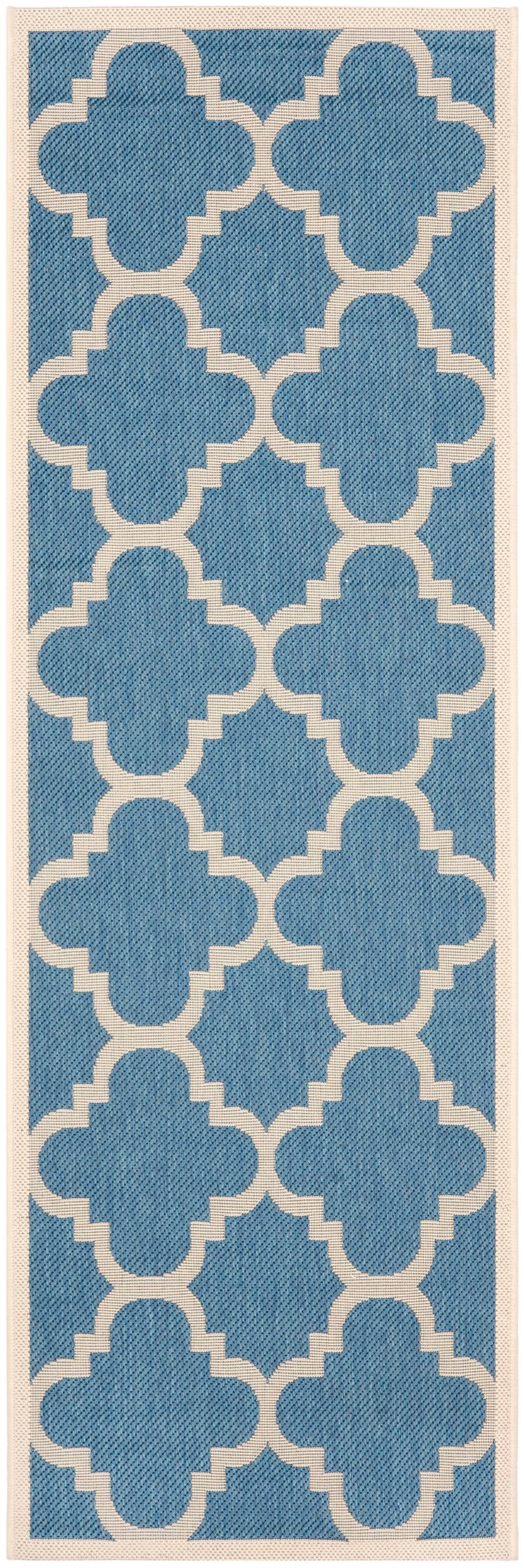 Safavieh CY6243-243-27 Courtyard Lihue 2 x 7 (ft) Loomed Polypropylene Blue/Beige Rectangular Indoor/Outdoor Geometric Coastal Runner rug
