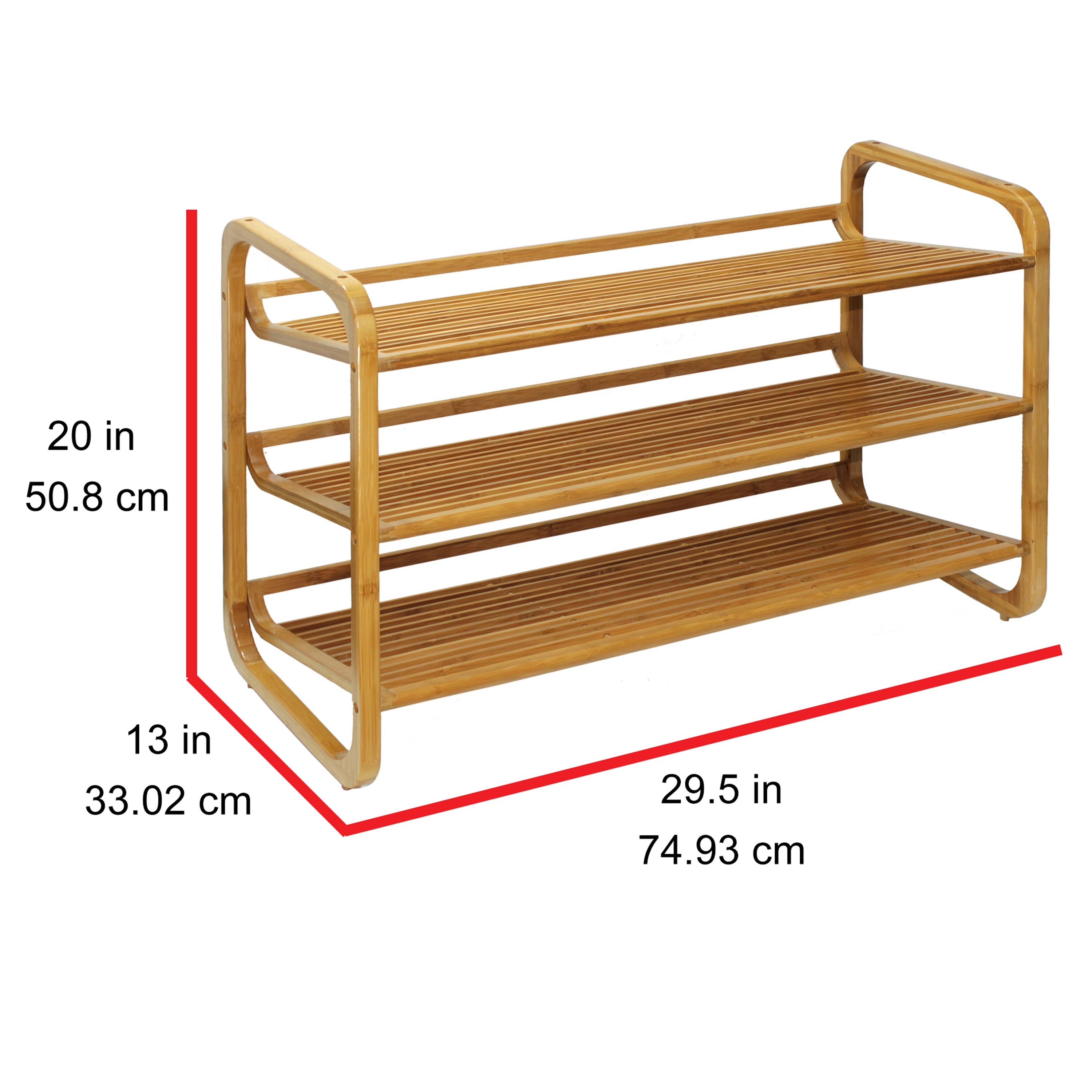 Oceanstar 3 Tier Brown Wood Shoe Rack - Holds 12 Pairs of Shoes -  Freestanding & Stackable - Carbonized Bamboo Finish