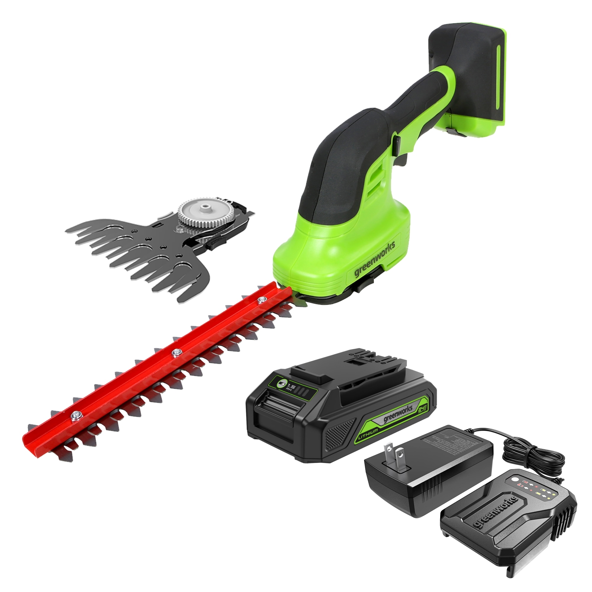 Greenworks SH24B1510 24-volt 8-in Battery Hedge Trimmer 1.5 Ah Battery Included , Charger Included