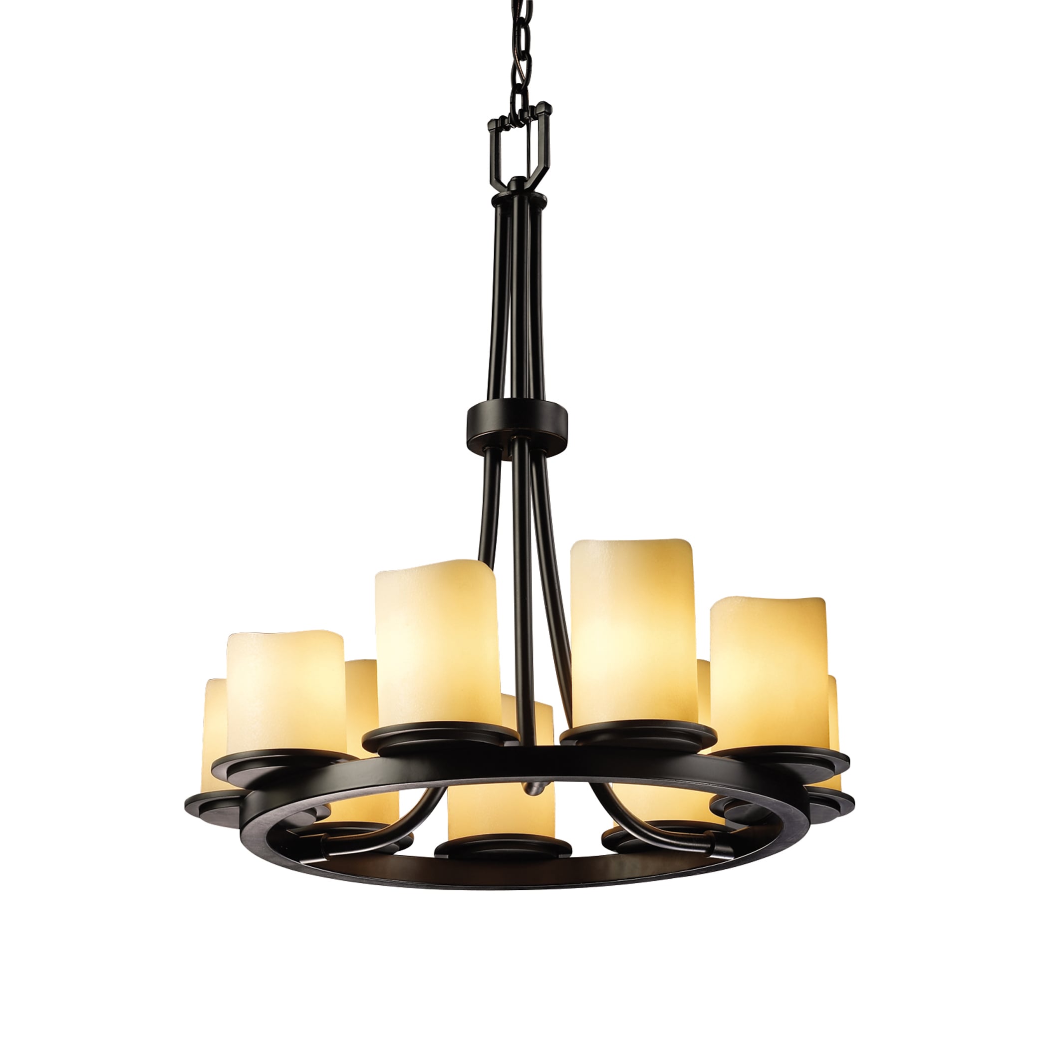 Justice Design Group CNDL-8766-14-CREM-MB CandleAria 9-Light Matte Black Transitional Damp Rated Chandelier