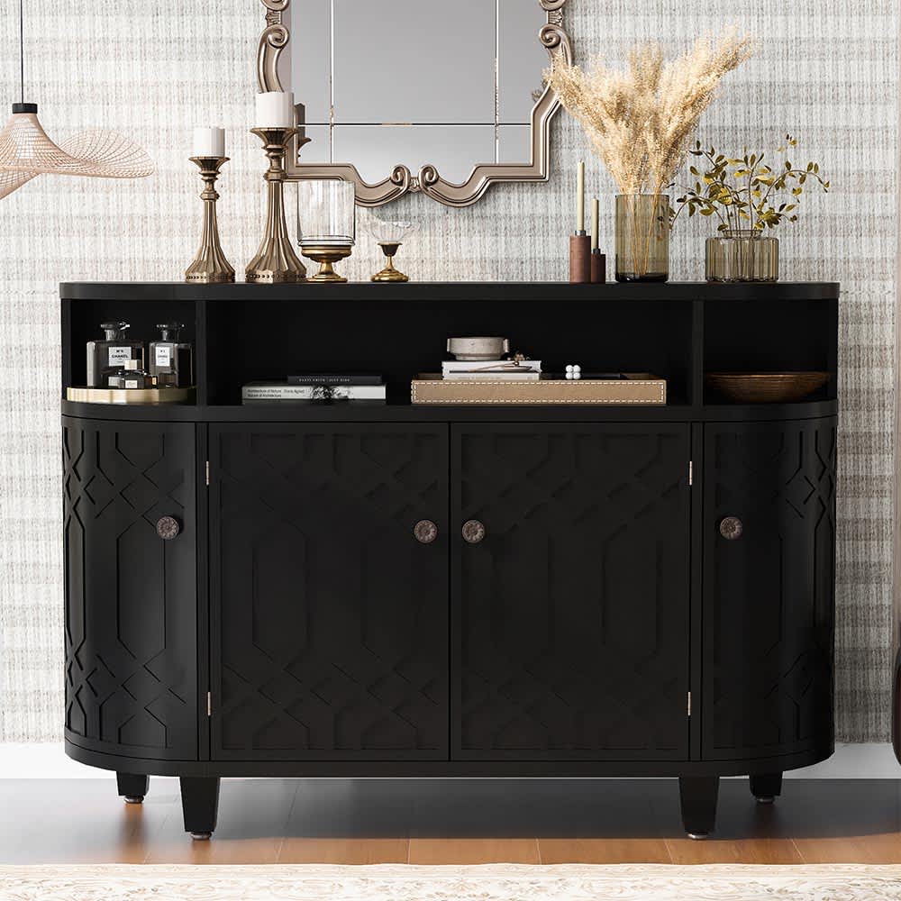 JUJABU DINCABINET-27 Black Curved Design Storage Cabinet made of Fraxinus Mandschuric Solid Wood Veneer Suitable for Corridors