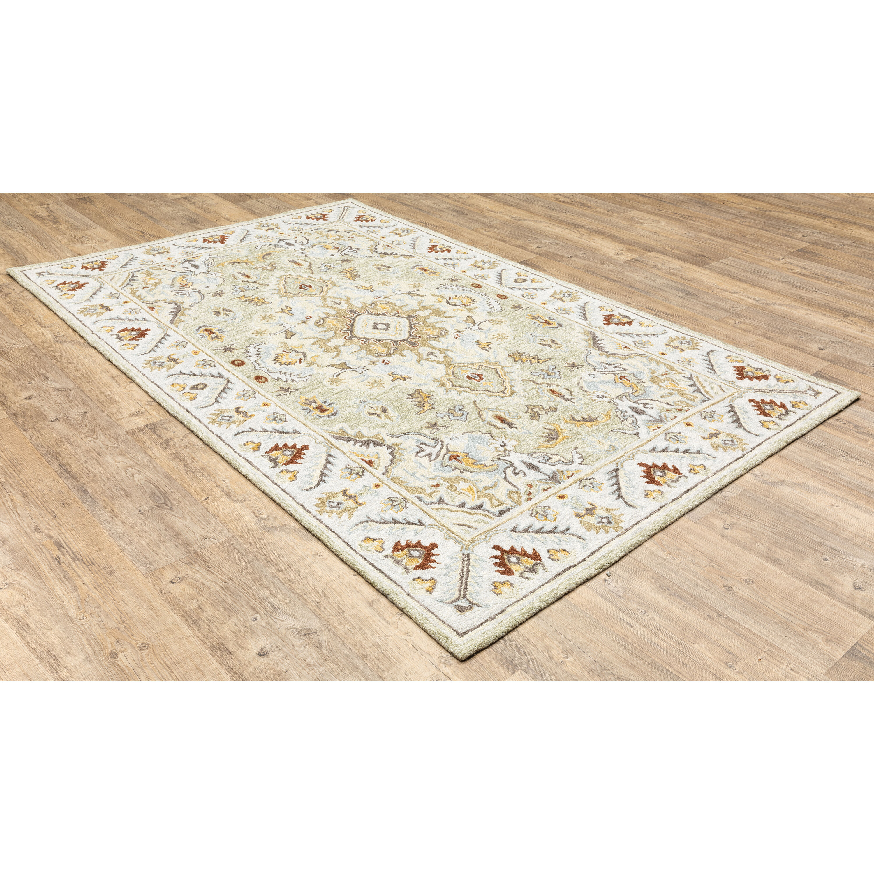 Handmade Brown and White Wool Medallion Rug, 5' x 8'