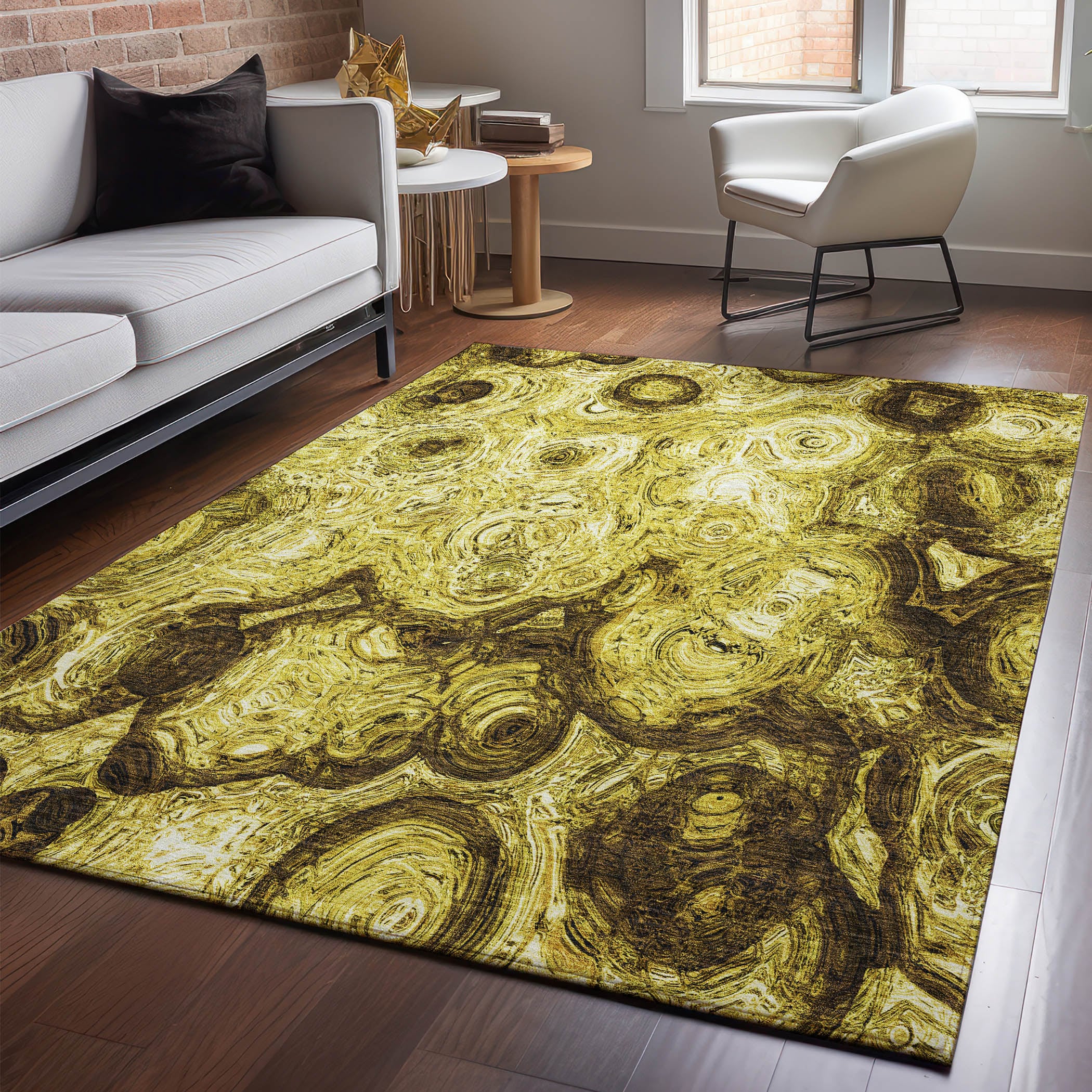 Addison Rugs AMF579GO9X12 Mayfield AMF579GO 9 x 12 (ft) Loomed Polyester Gold Rectangular Indoor Geometric Machine washable Area rug