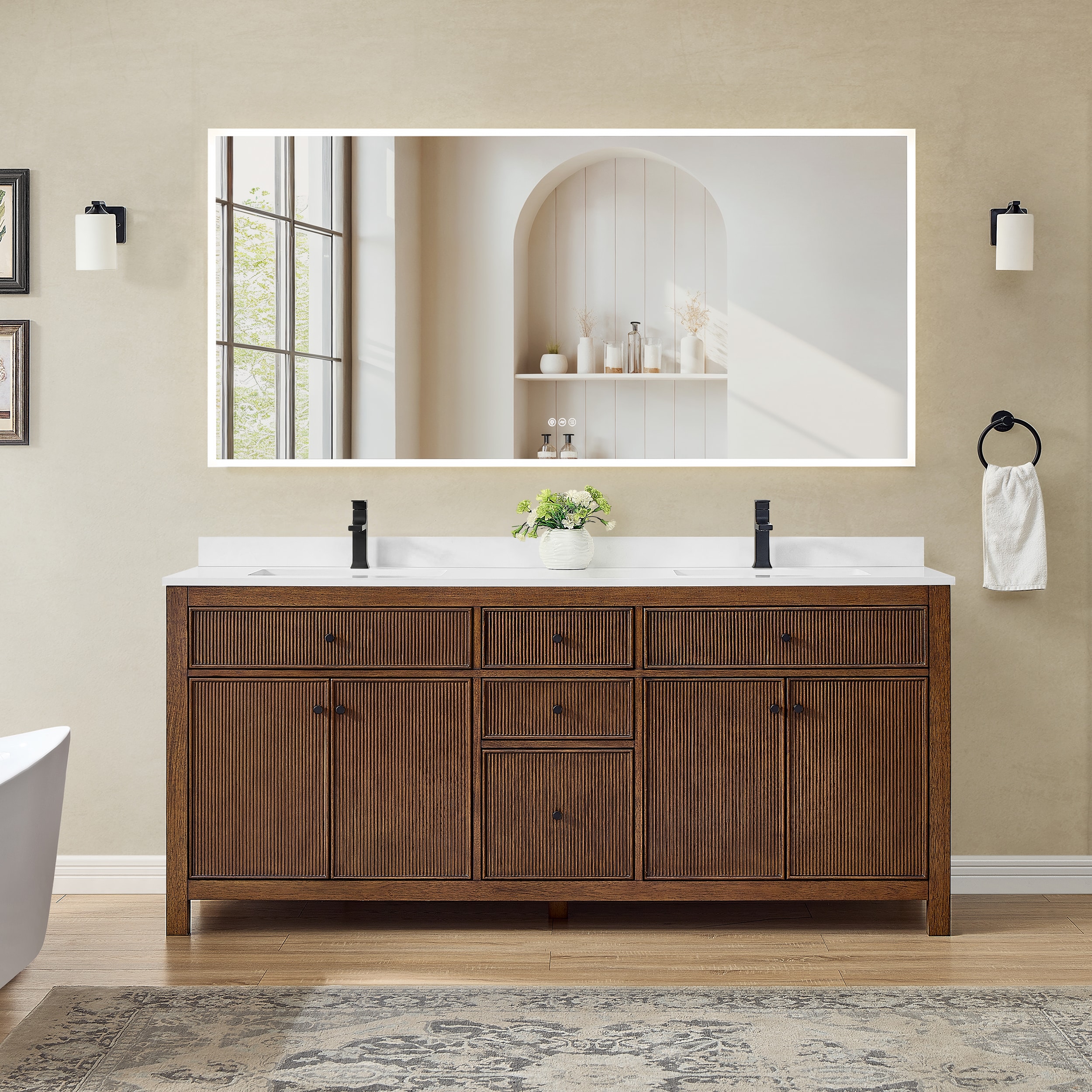 Wyndham Collection Pendry Bathroom Vanity in Dark Walnut with Various Countertop Options and Undermount Square Sinks