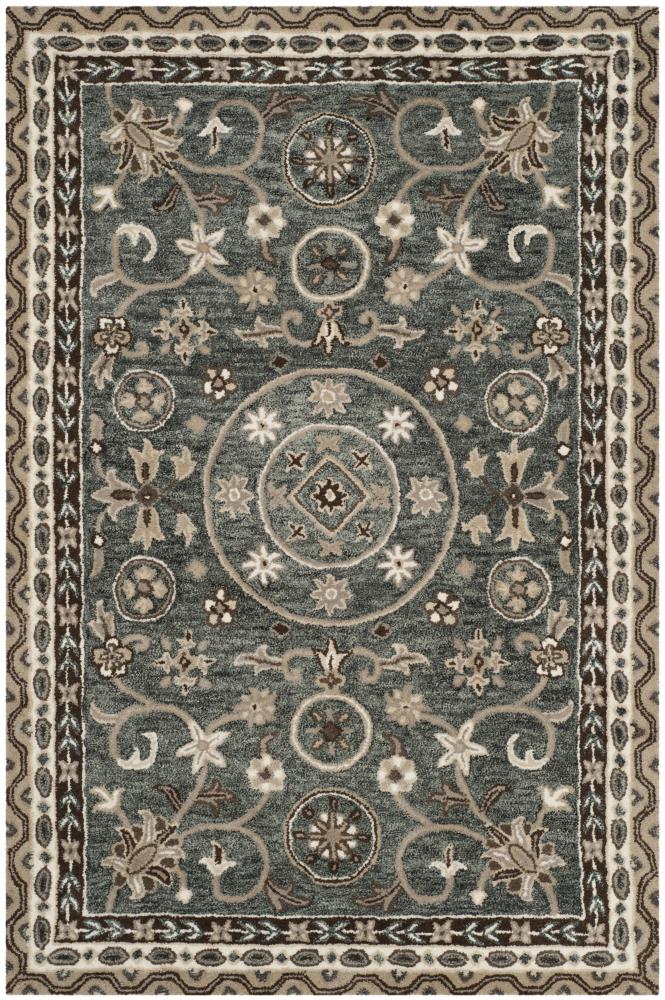 Safavieh BEL674A-4 Bella Anise 4 x 6 (ft) Tufted Wool Gray/Taupe Rectangular Indoor Floral/Botanical Vintage Area rug
