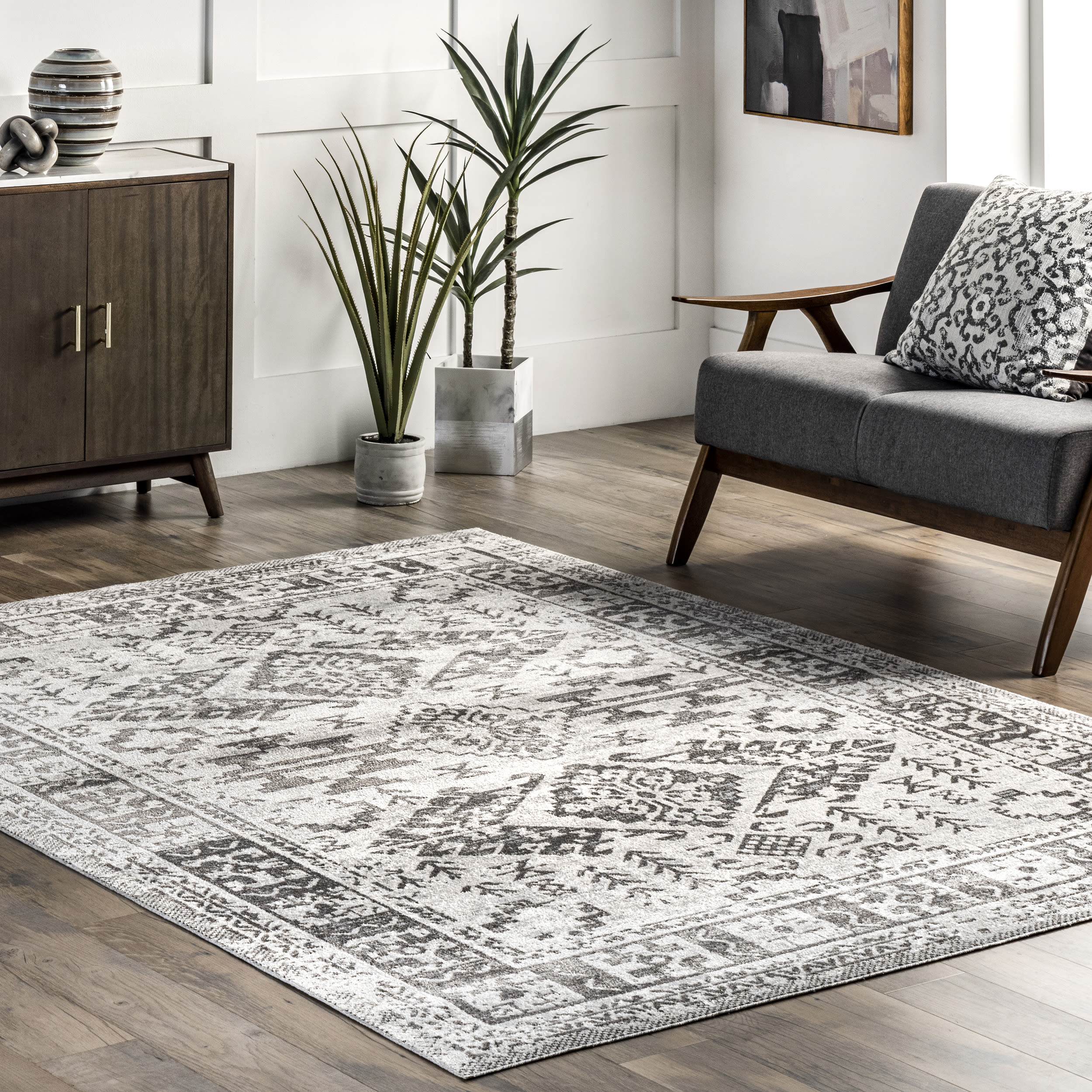 nuLOOM Casandra Machine Washable Moroccan Motif Area Rug - Grey 4' x 6