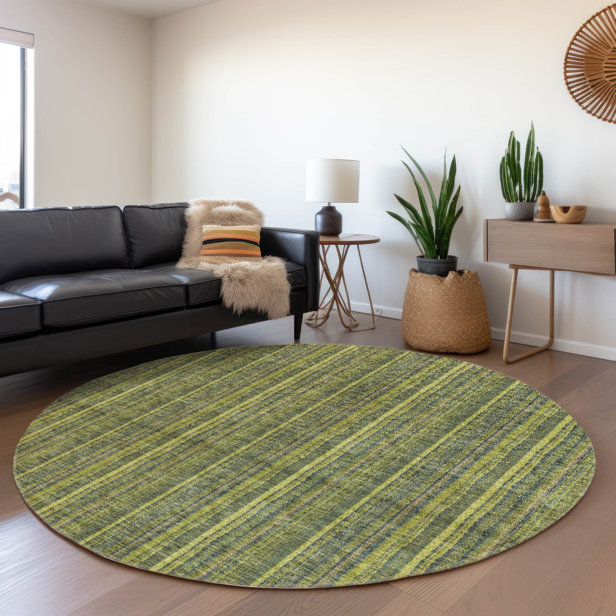 Addison Rugs ACN982OL8RO Chantille ACN982OL 8 x 8 (ft) Loomed Olive Round Indoor/Outdoor Geometric Machine washable Pet Friendly Area rug