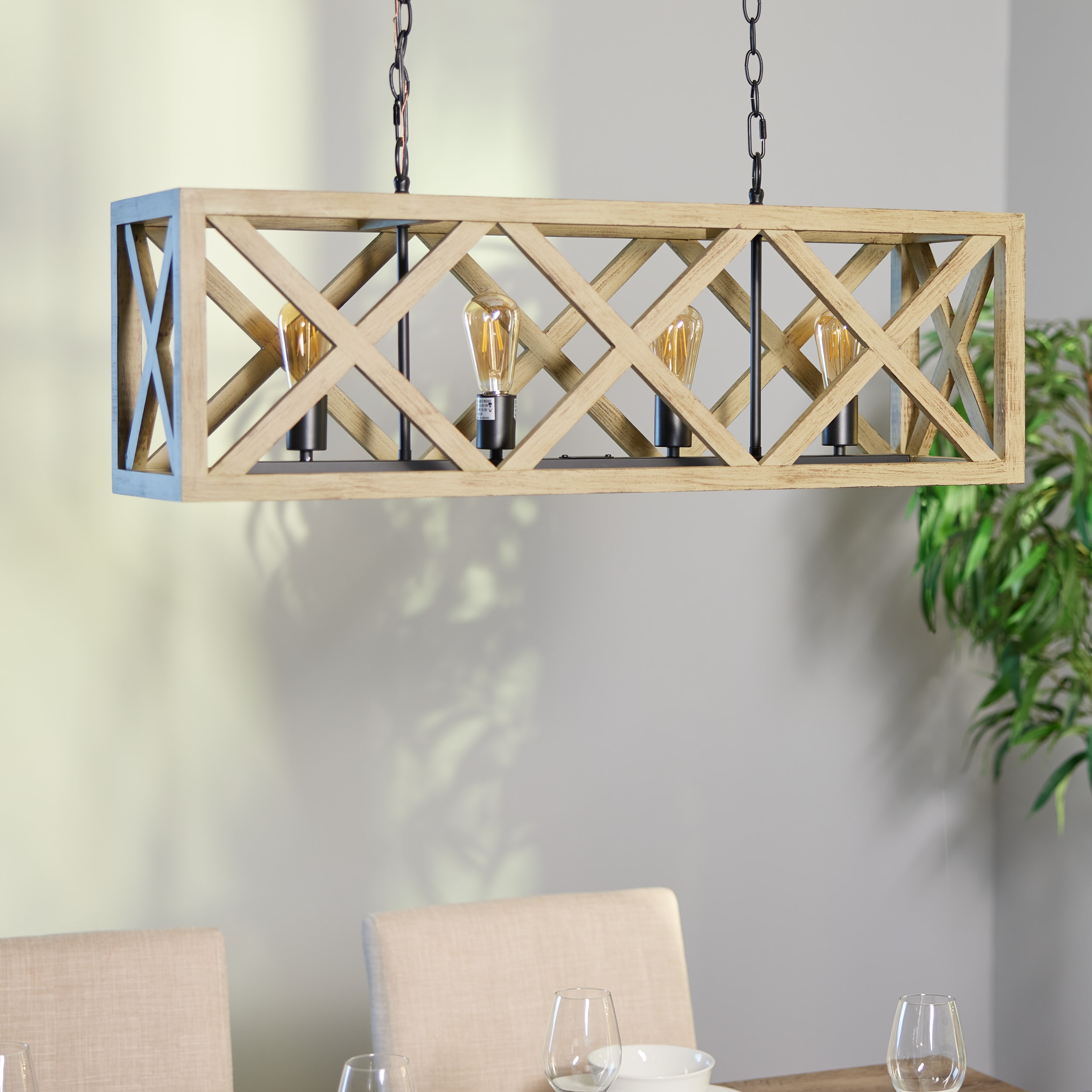Black and Wood LED Farmhouse Pendant Light