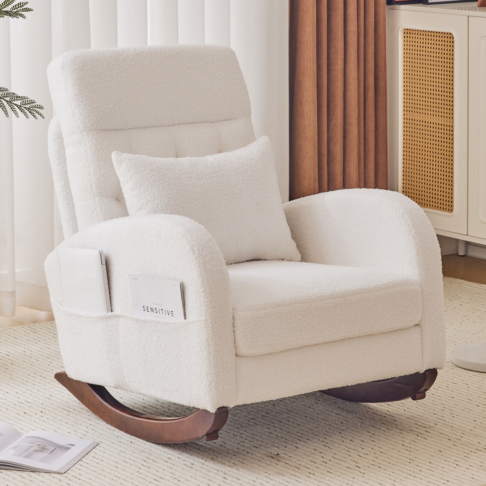 Outopee LO1G98000058 Casual Beige Fleece Rocking Chair