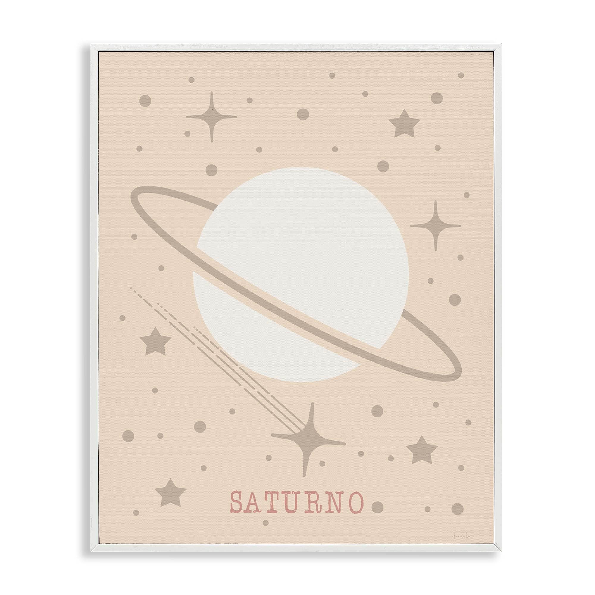 Stupell Industries BT-944-WFR-24X30 Minimal Saturn with Stars White Framed Giclee Art By Daniela Santiago 24 x 30