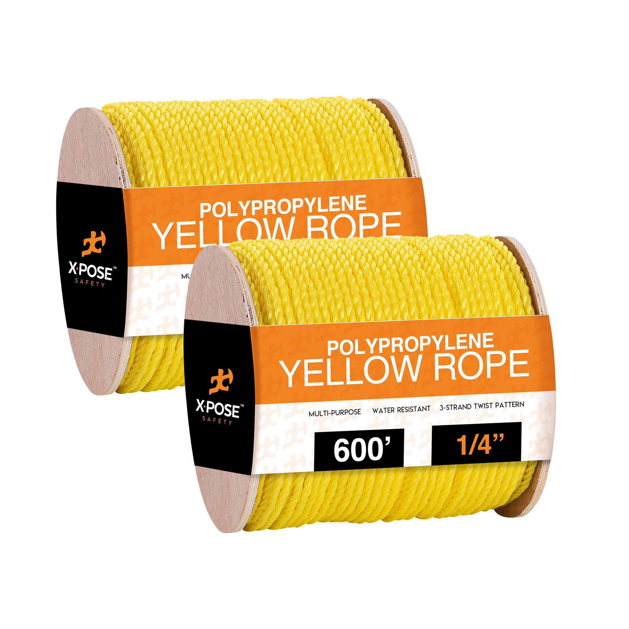 XPOSE SAFETY Yellow Twisted Polypropylene Rope - 1/4 Inch Floating Poly Pro  Cord 600 Ft - Resistant to Oil, Moisture, Marine Growth and Chemicals -  Reduced Slip, Easy Knot, Flexible - Pack