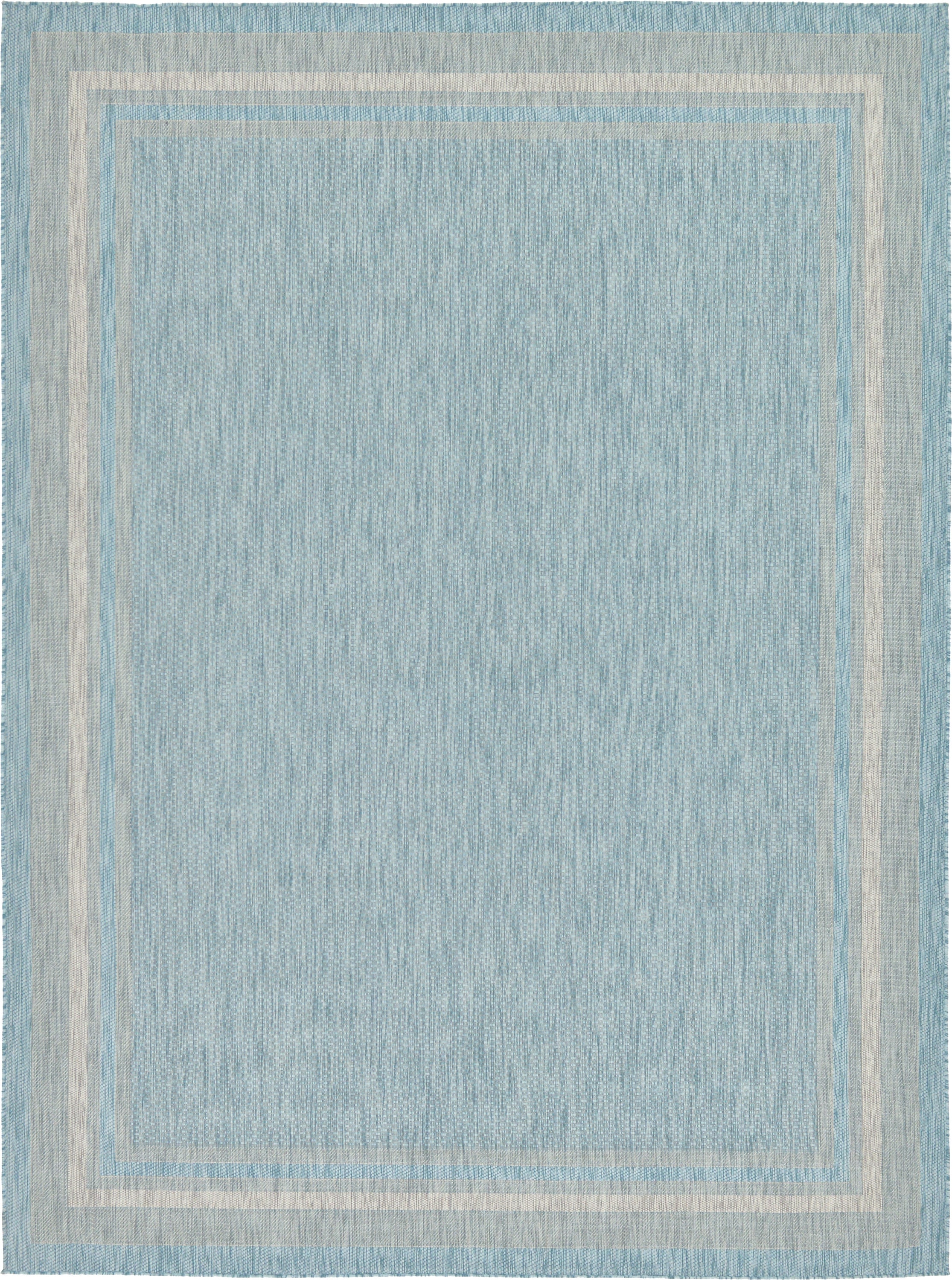 Unique Loom 3129016 Soft Border Outdoor 9 x 12 Aquamarine/Beige Indoor/Outdoor Border French Country Area Rug