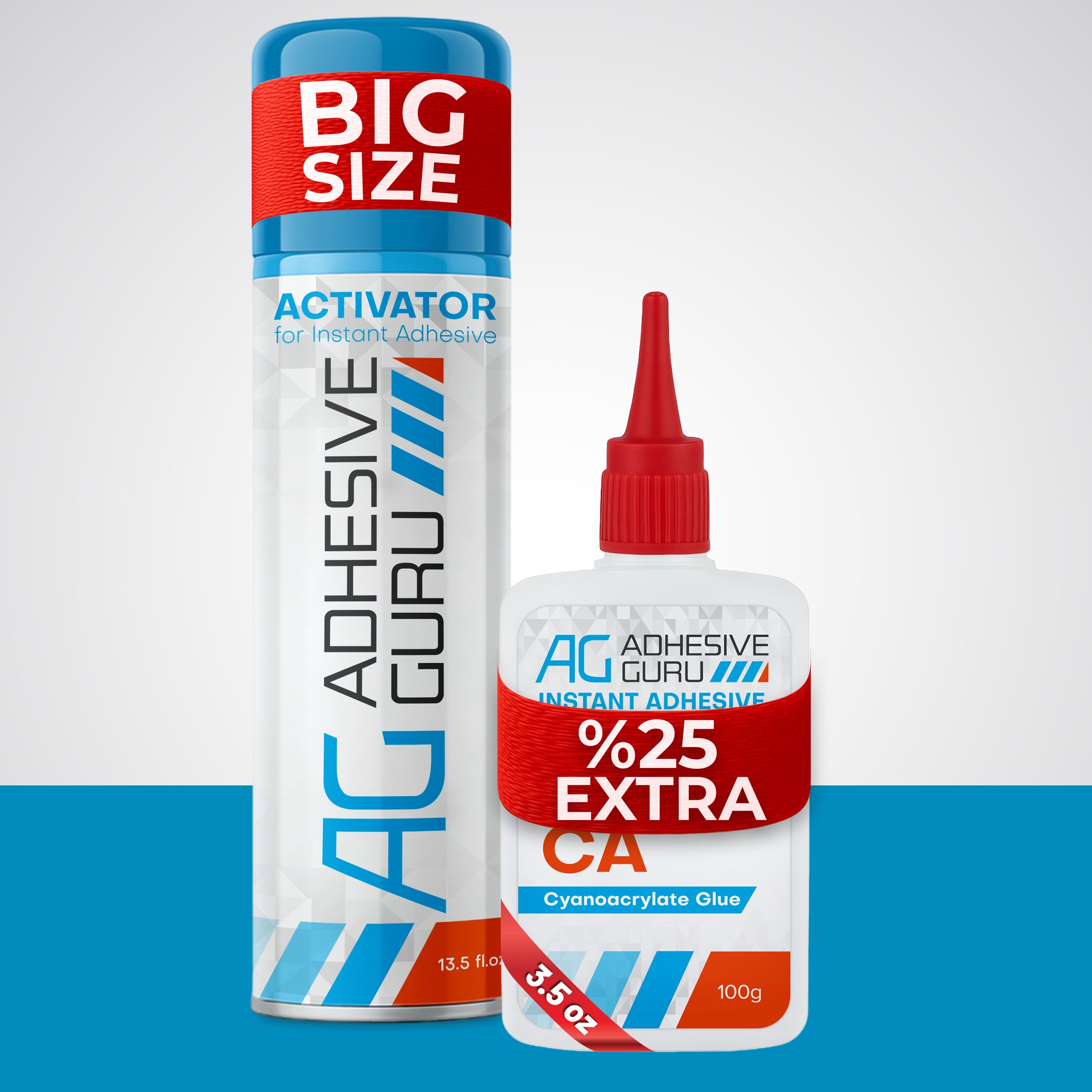 ADHESIVE GURU AG240 CA Super Glue 3.5 oz and Activator Spray 13.5 fl oz Set Fast Curing Adhesive Set for Woodworking DIY Craft Household Repair