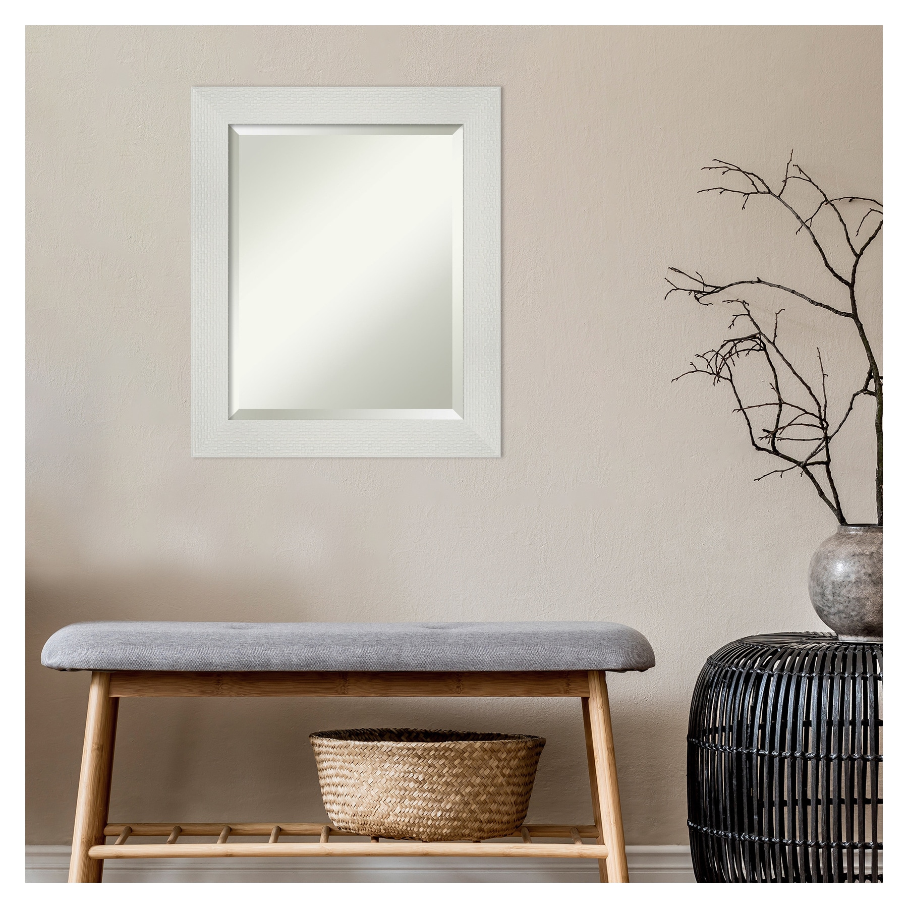 Mosaic White Satin Finish Framed Bathroom Vanity Mirror