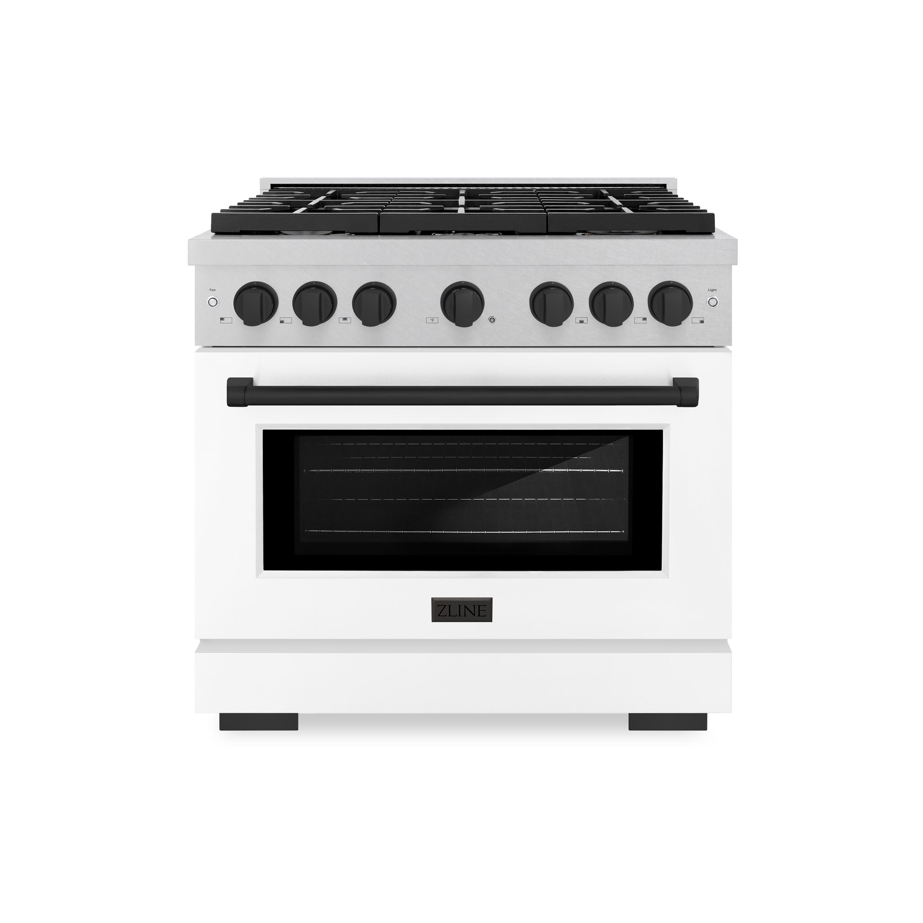 ZLINE KITCHEN & BATH SDRSZ-WM-36-MB Paramount 36-in Standard 6 burners Convection Oven Freestanding Dual Fuel Range ( Stainless Steel, White Matte Door, Matte Black Accents )