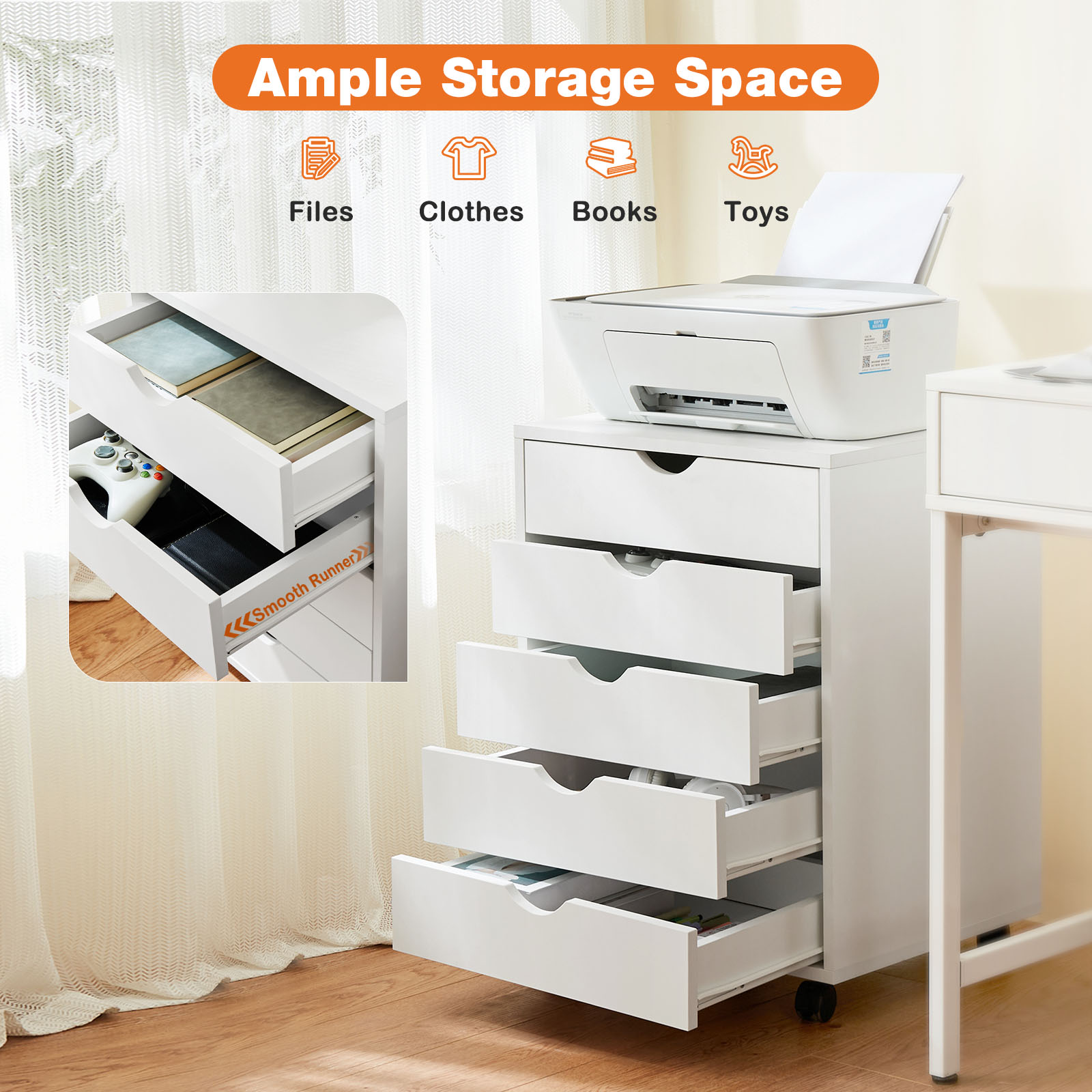 Maocao Hoom White 5-Drawer 15.7-in File Cabinet