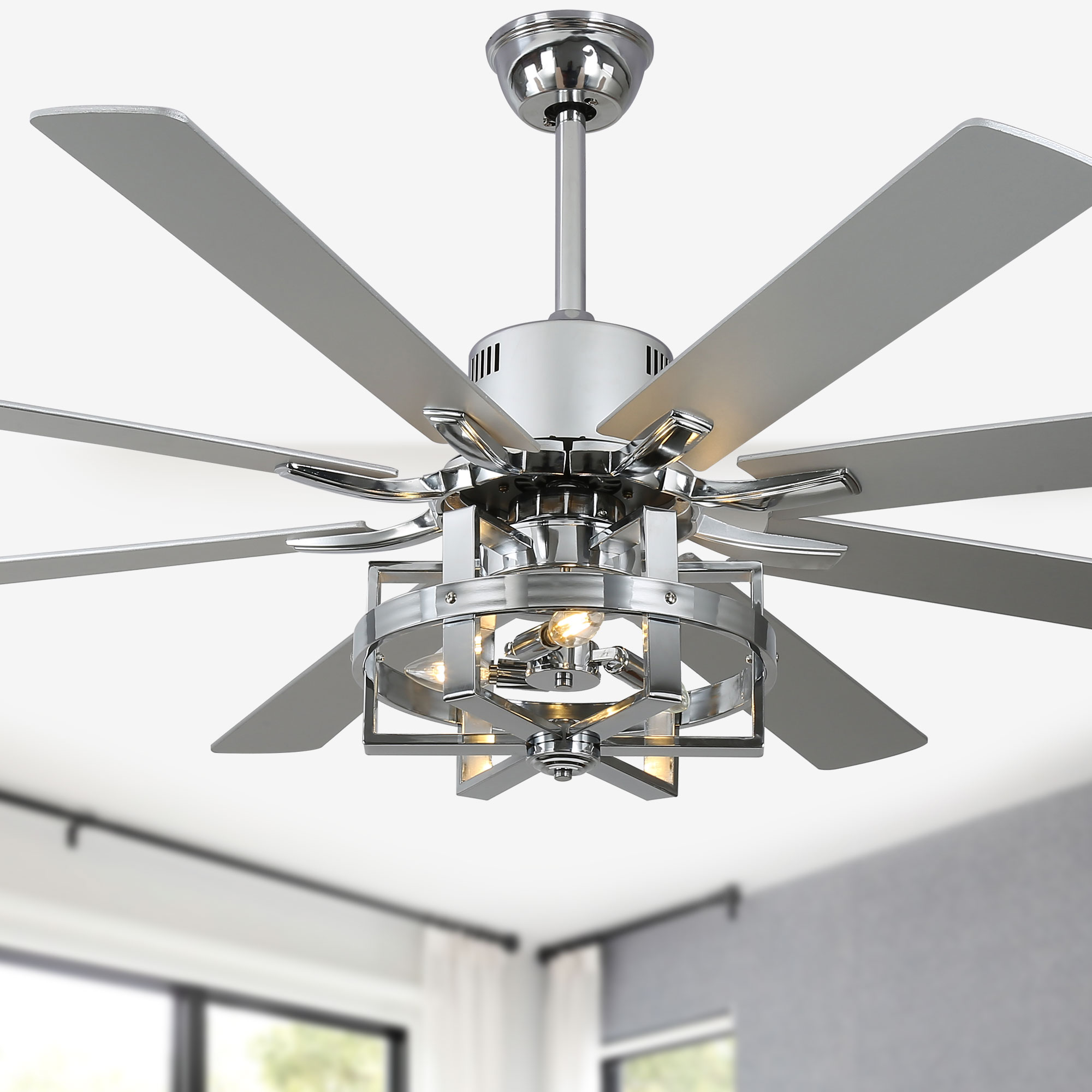 Bella Depot DCFSD6501-C Vintlume 65-in Color-Changing Integrated LED Chrome with Silver Blades Ceiling Fan With Light - Remote Included ( 8 -Blade )