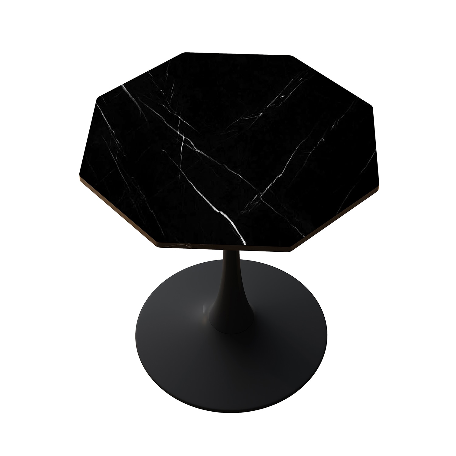 Bybafun YB9300080 Black Live edge Casual Dining Table, Faux marble with Black Metal Pedestal Base 31.5-Inches L x 28.7-Inches H