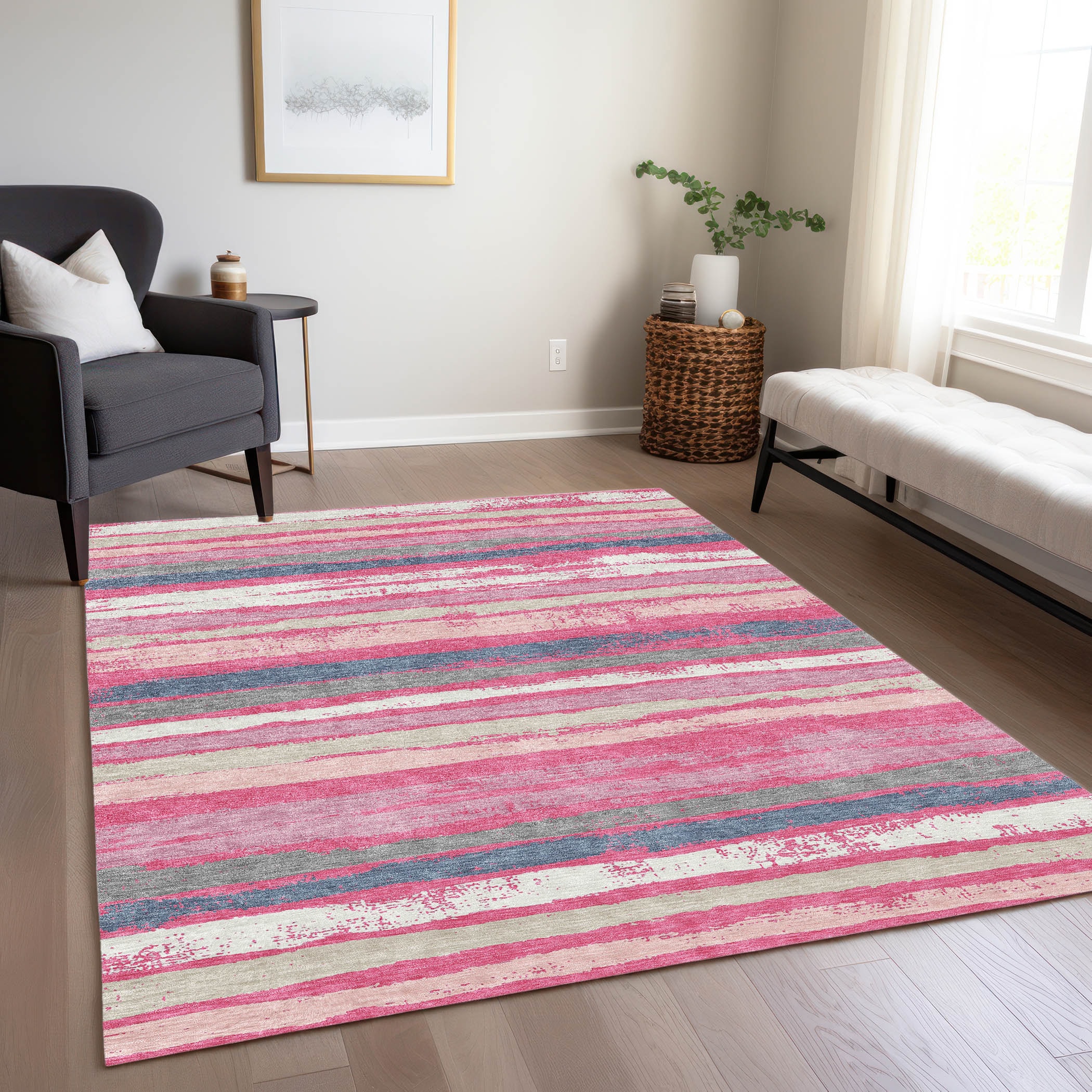 Addison Rugs ACN1019PI3X5 Chantille ACN1019PI 3 x 5 (ft) Polyester Pink Rectangular Indoor/Outdoor Geometric Machine washable Area rug