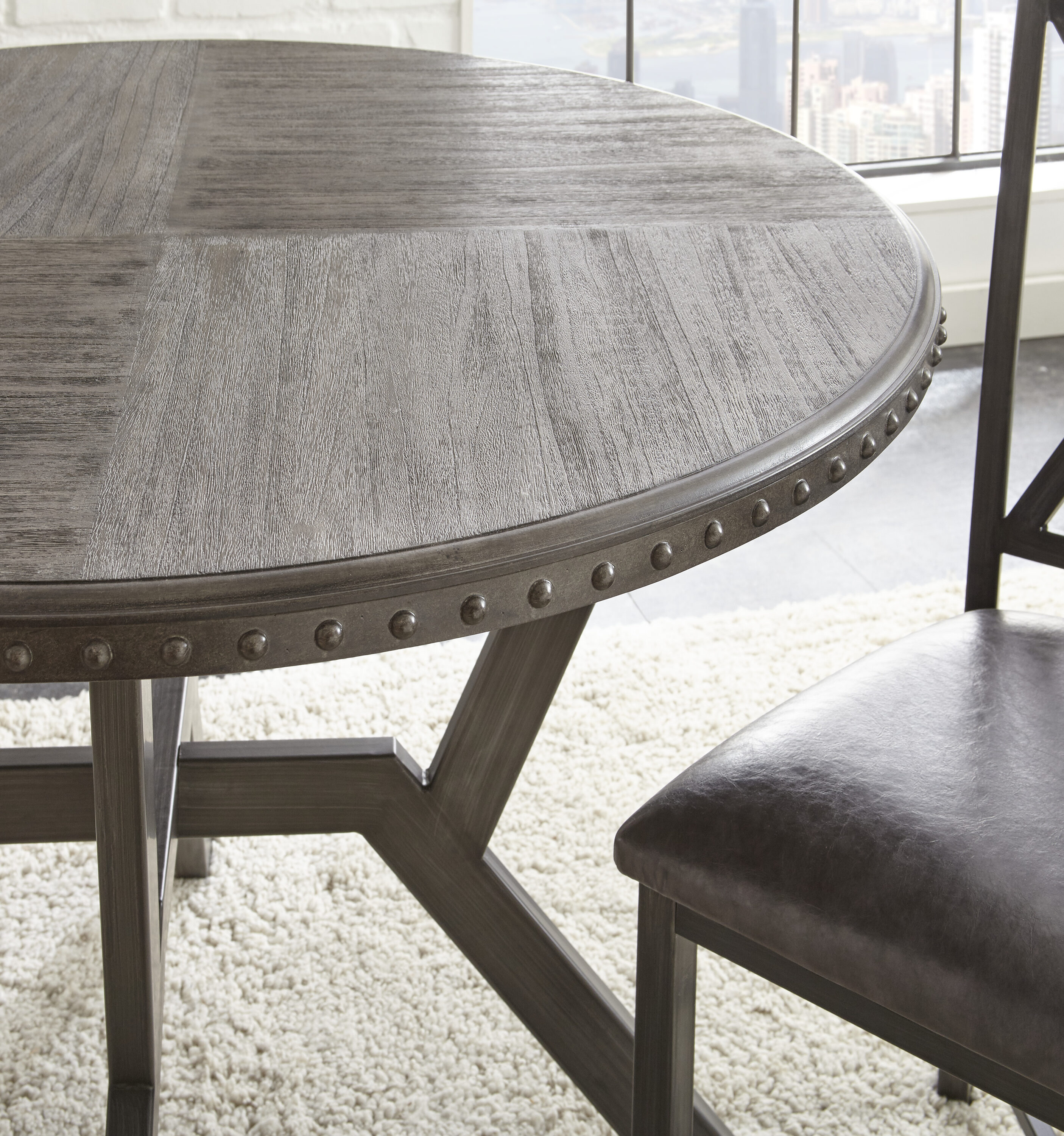 Modern Transitional 45" Round Wood Dining Table in Gray