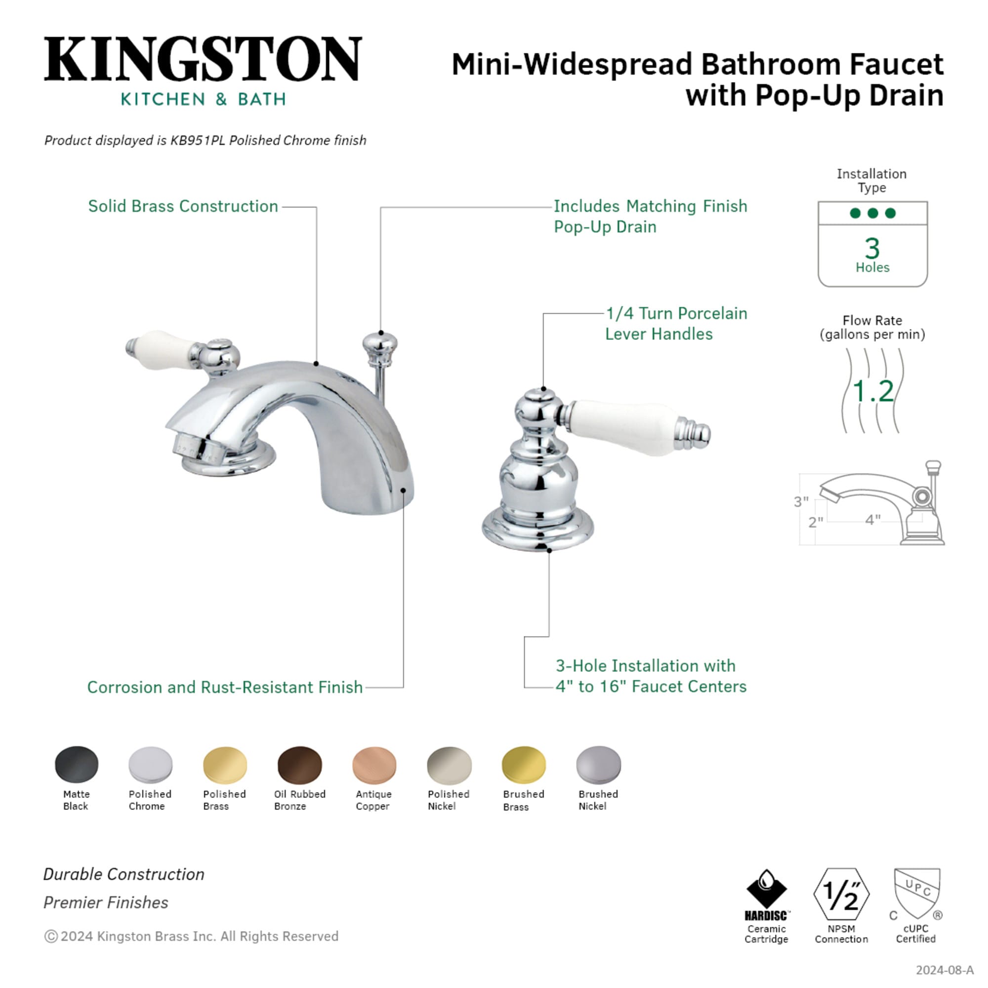 Kingston Brass WLKB956PL Lavatory-Faucets - View #3