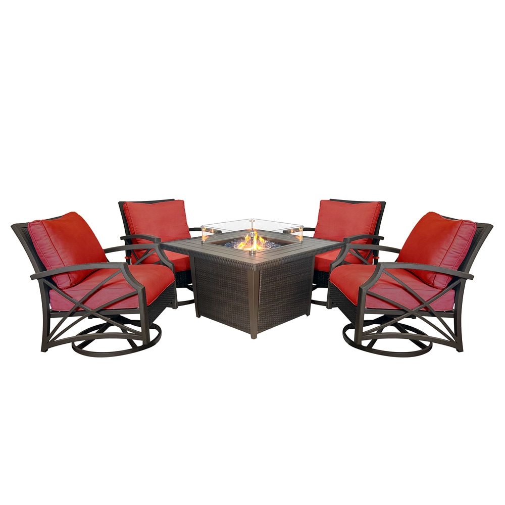 Kinger Home FP-SET-004BRA Ethan 5 -Piece Rattan Patio Conversation Set with Red Cushions