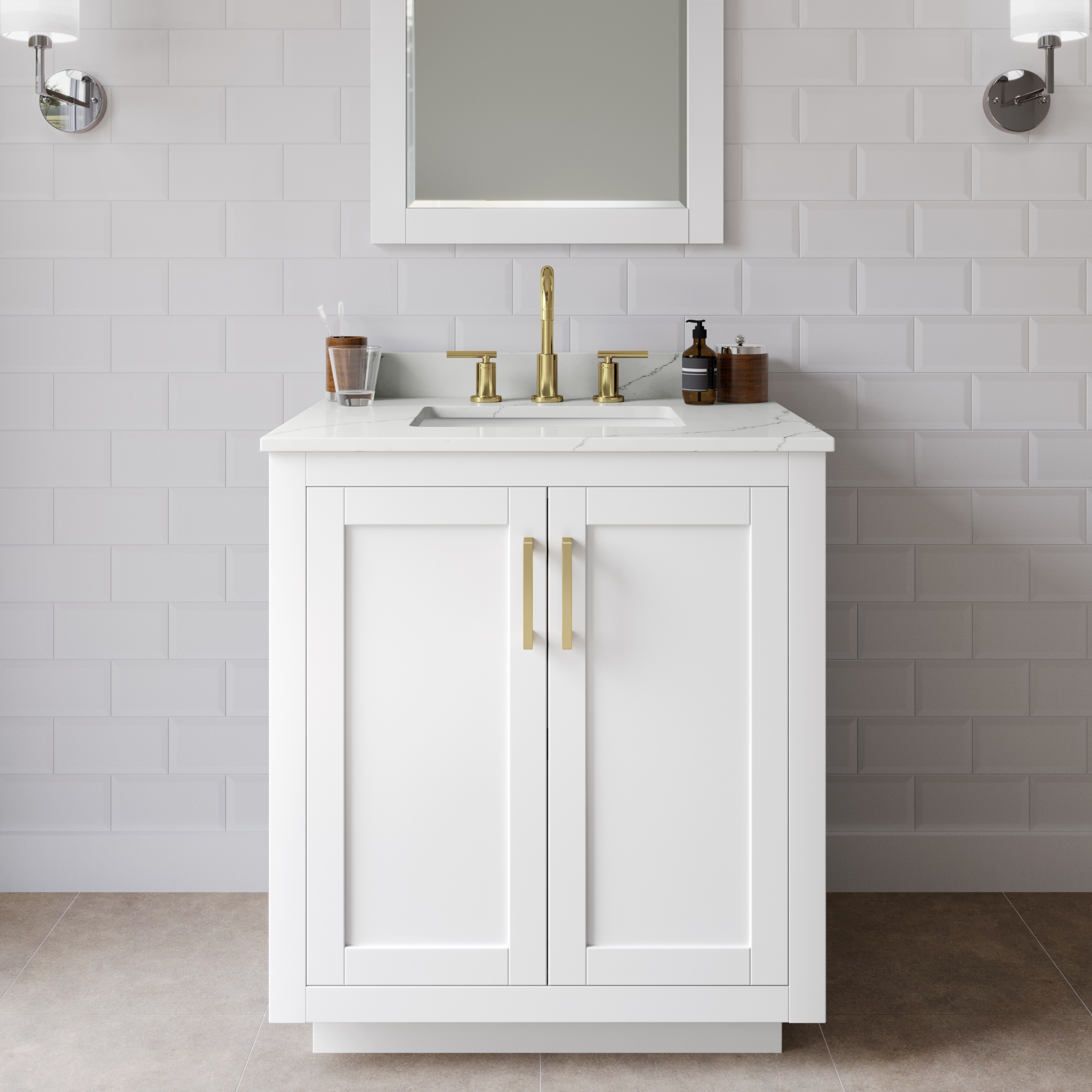 Wyndham Collection WCF292930SWGGTUS3MXX Miranda 30-in White Undermount Single Sink Bathroom Vanity with Giotto Quartz Top