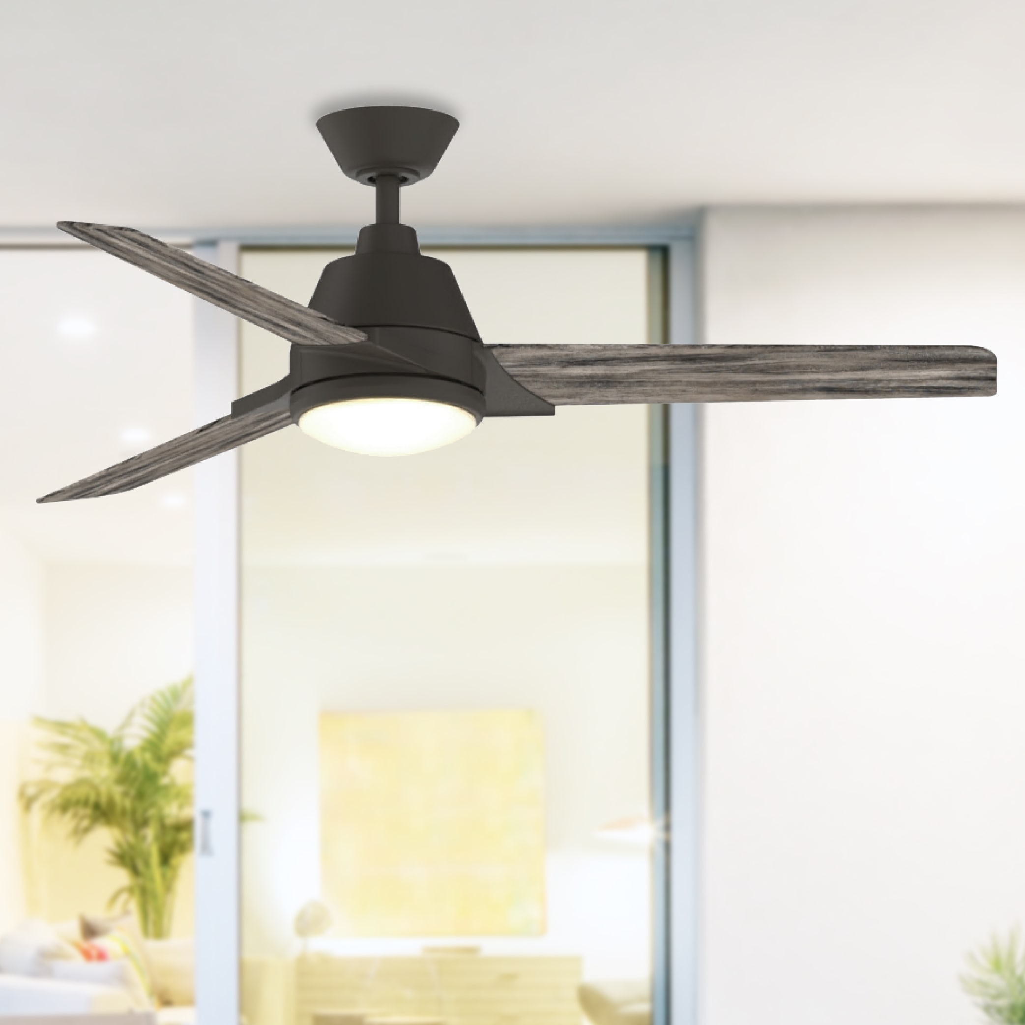Fanimation Studio Collection Pyramid 52-in Matte Greige LED Indoor/Outdoor Ceiling Fan with Remote (3-Blade)
