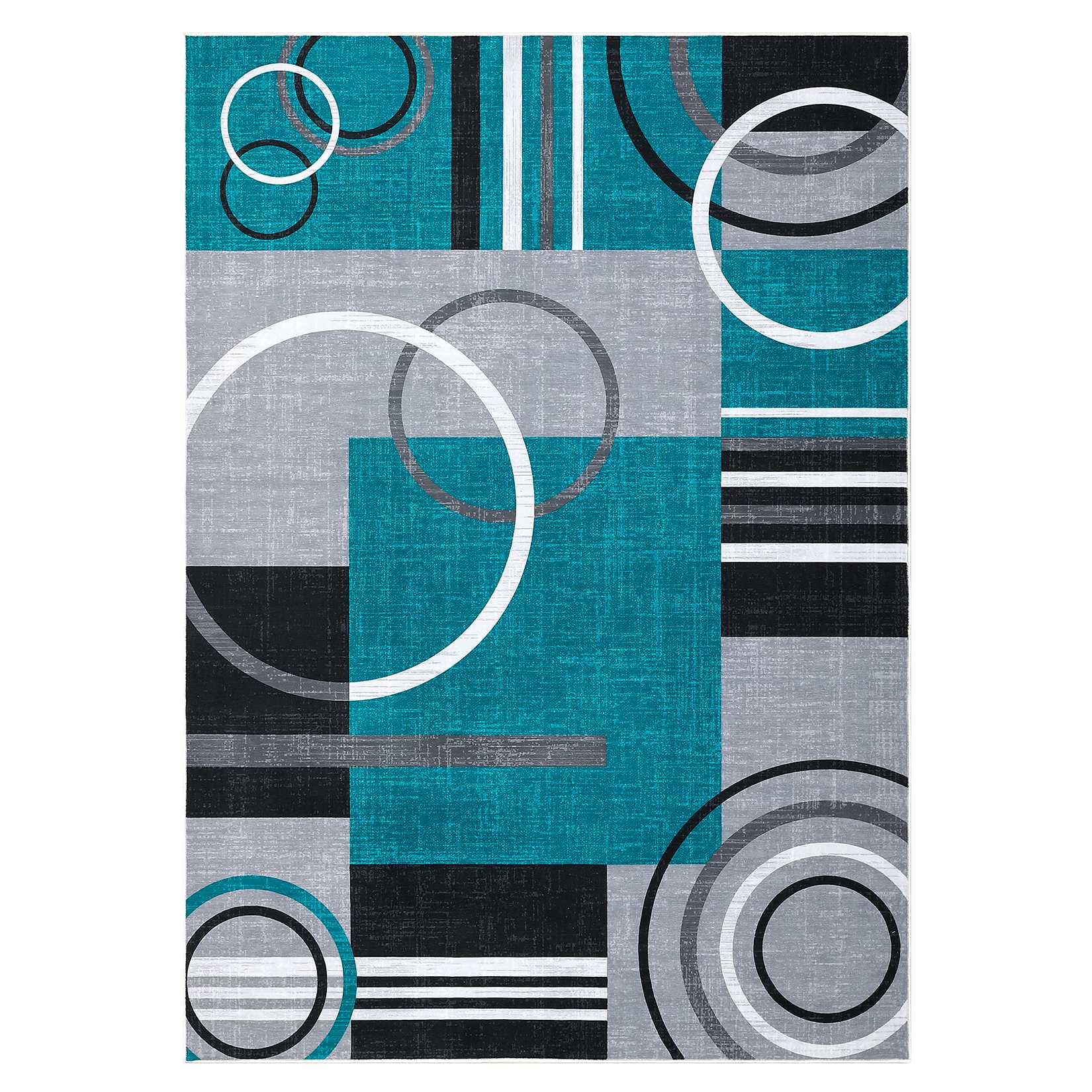 Qeetex LSN-PHO-15NDEMLG 3 x 5 ft Polyester Cashmere Blue Green Rectangular Hallway Bathroom Entryway Kitchen Office Foldable Geometric Printed Modern Washable Area Rug