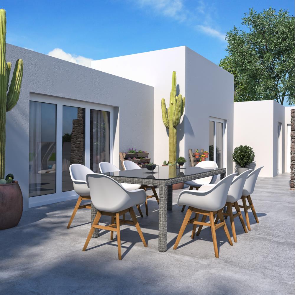 Amazonia SINGAREC8CONCARMWH  9 -Piece Grey Wicker Patio Dining Set Wicker Rectangle Table with 8 Stationary Chairs