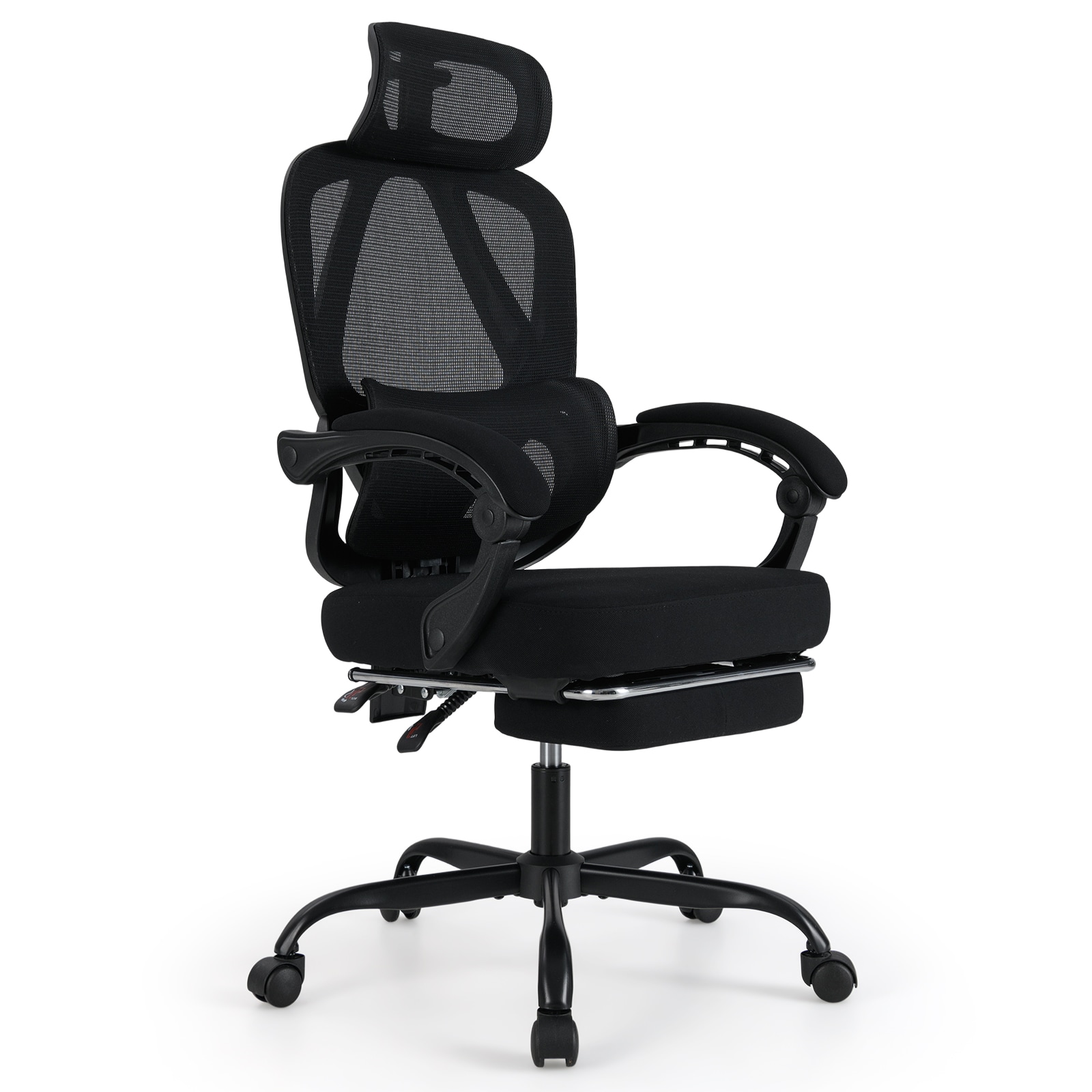 Slickblue - Ergonomic Black Office Chair with Adjustable Height Reclining Backrest Retractable Fo...