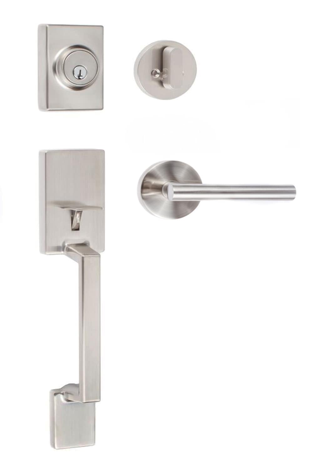 Sure-Loc Hardware SH507-R-JU 15 SureLoc Stockholm Satin Nickel Single-Cylinder Exterior Keyed entry Door Handle