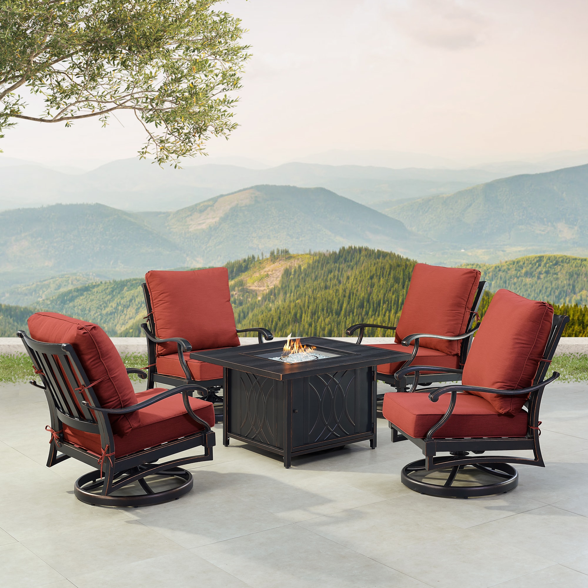 Oakland Living SHAO4CHCAVERDCUA 14-Piece Patio Conversation Set with Red Cushions