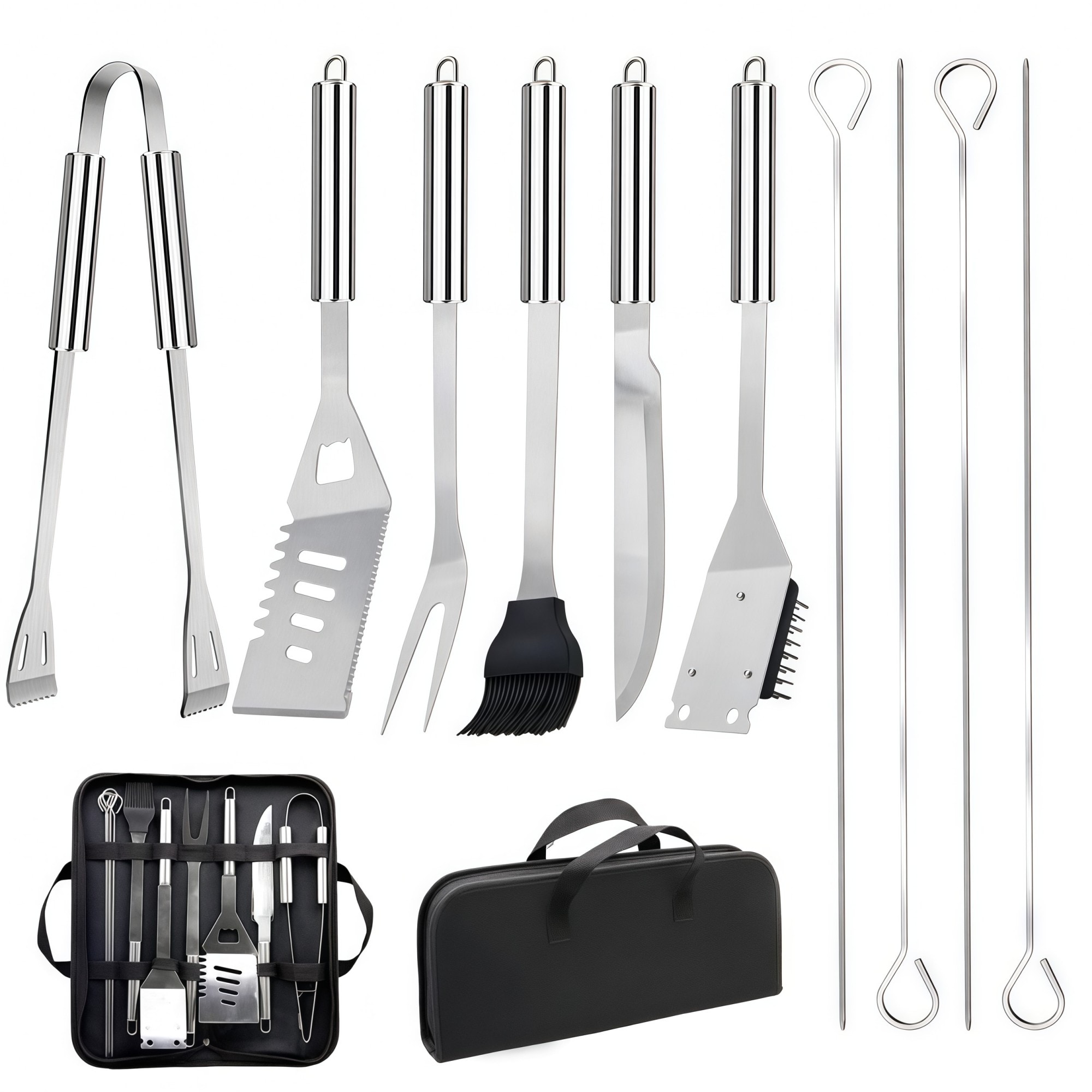 Numhew - 11.98in L 11-Piece Stainless Steel Portable Grill Tools Set with Storage Bag BBQ Accesso...