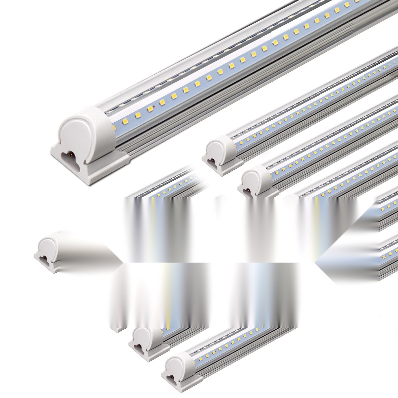Etokfoks  4FT LED shop light 40W 5500LM 5000K daylight white V shape clear cover linkable T8 tube with switched cord connectors 10 pack