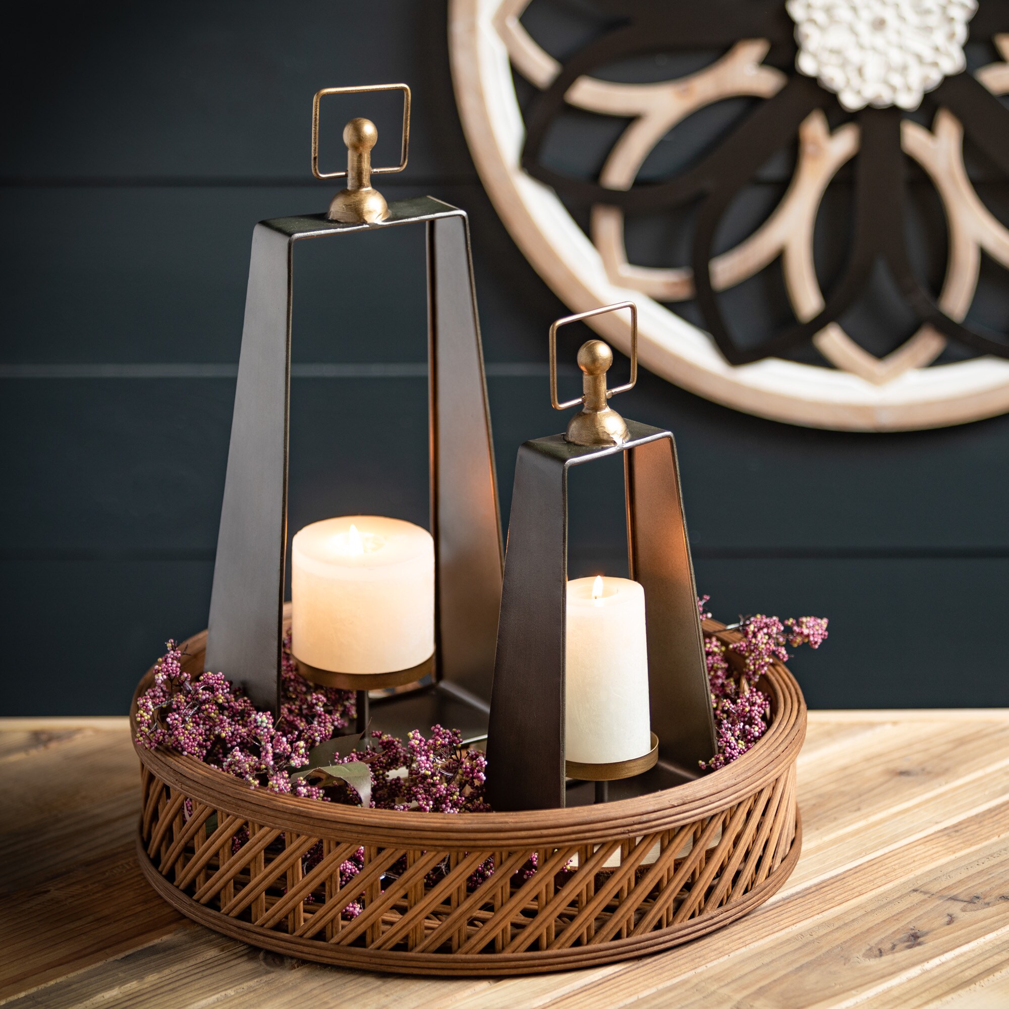 Natural Round Bamboo Decorative Tray Set of 2