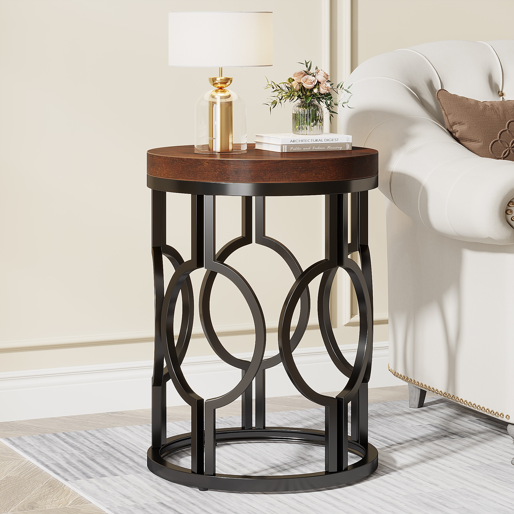 Tribesigns LWFD-NY092 End table 17.7-in W x 23.6-in H Brown Wood Round Modern End Table Assembly Required