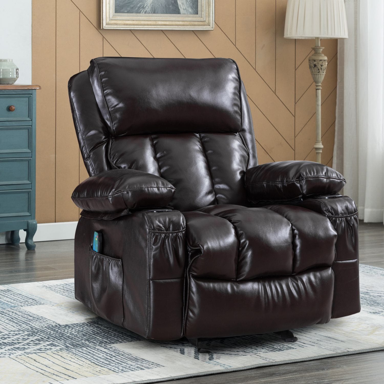 JASMODER W152165167 Brown Upholstered Tufted Recliner with Lift Assistance