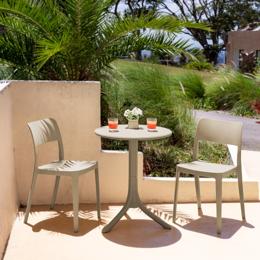 Lagoon 17101G6-27201G6 3 -Piece Taupe Patio Dining Set Resin Round Table with 2 Stackable Stationary Chairs