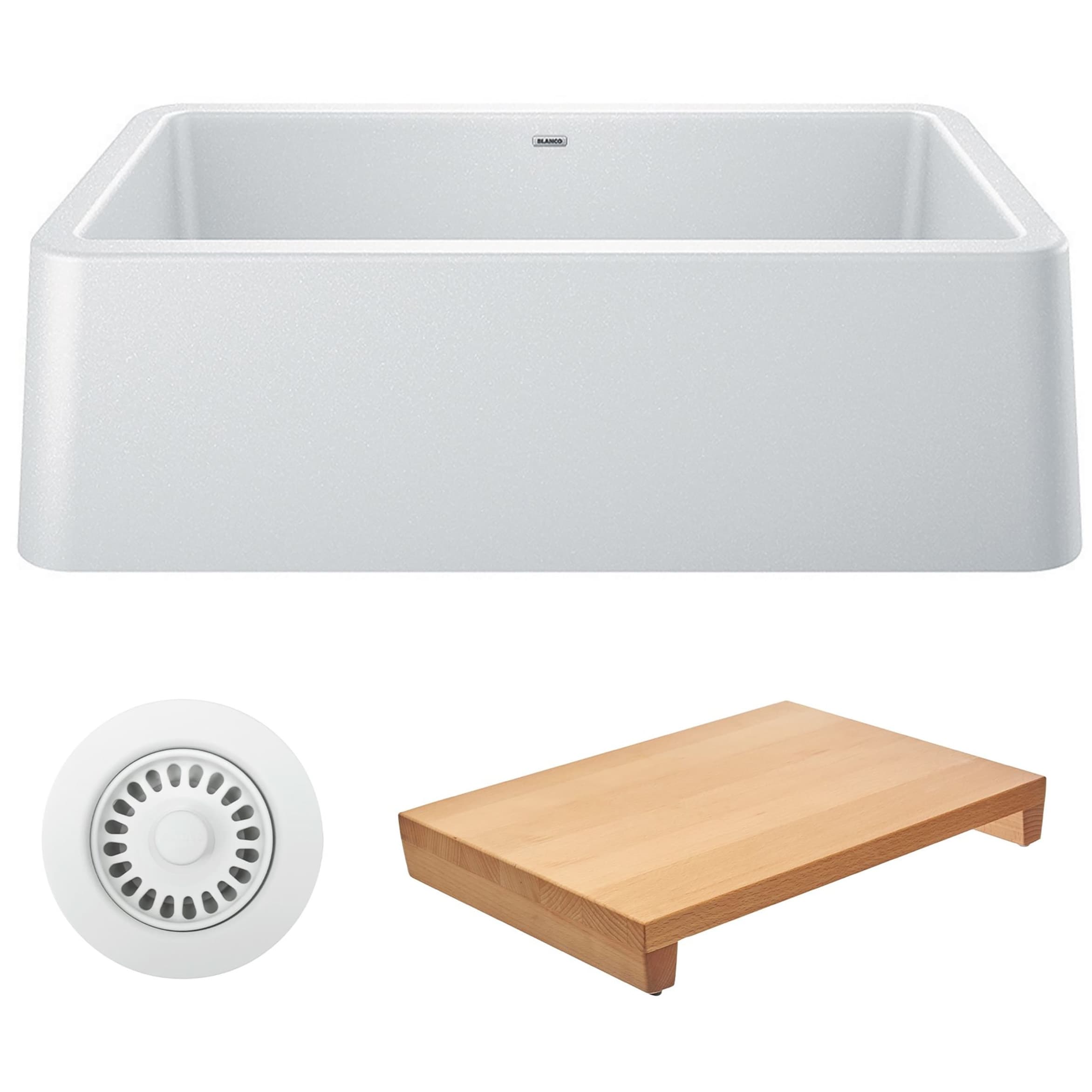 BLANCO 401899-KIT Ikon Silgranit Farmhouse apron front 33.0-Inches x 19-Inches White Granite Single bowl Kitchen Sink